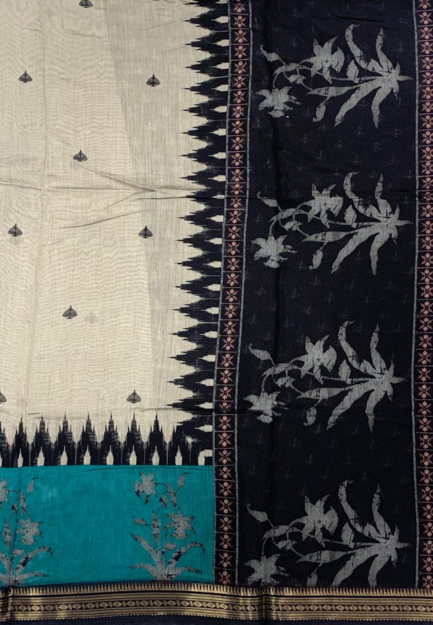 Malai Cotton Saree-Ramar Blue in Tower Print