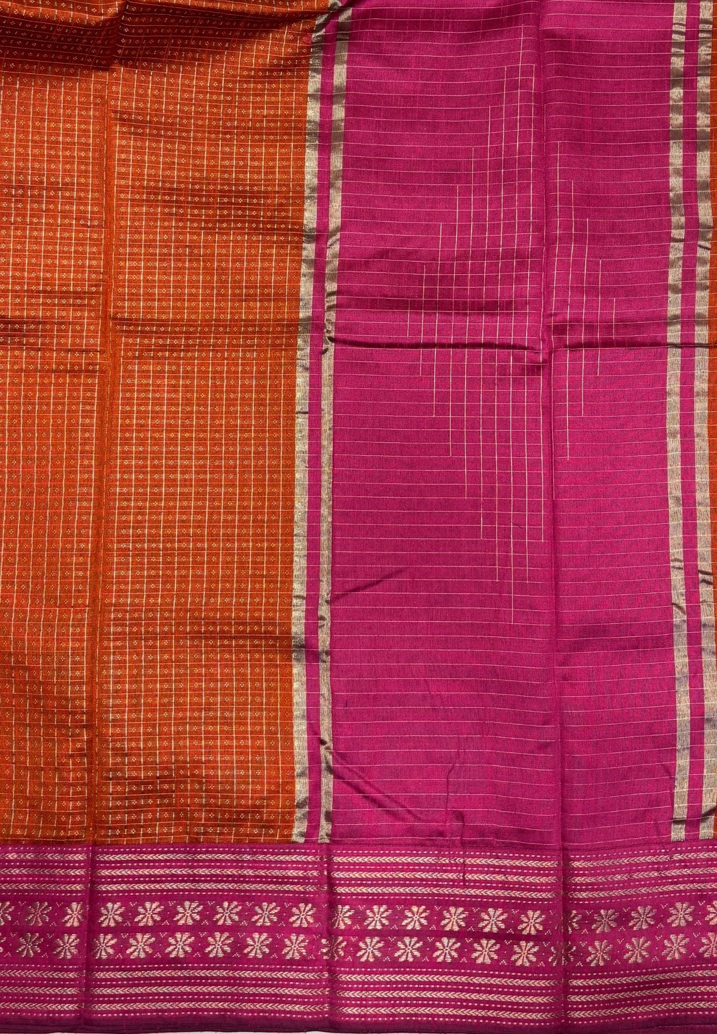 Raw Silk Saree-Rust Orange in 1000 Butta with Contrast Zari Border