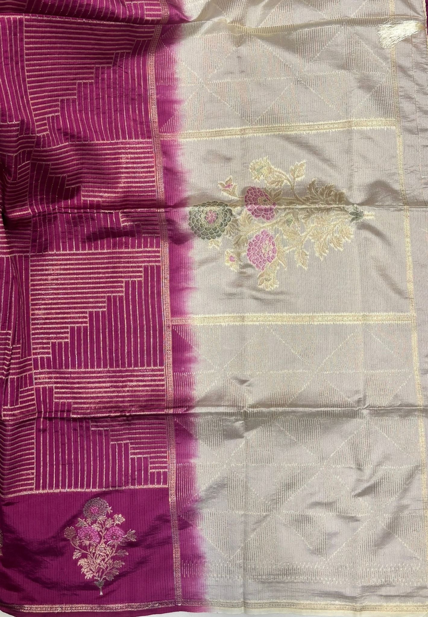 Mulberry Silk Saree-Wine In Diamond Geometric Zari With Contarst Border