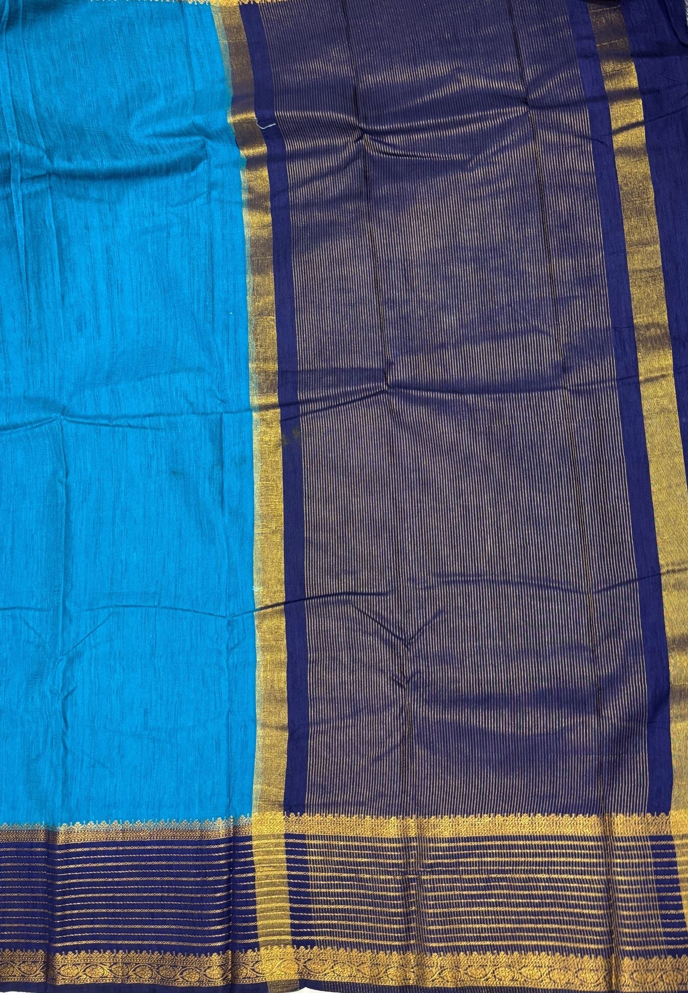 Raw Silk Saree-Ramar Blue With Contrast Border