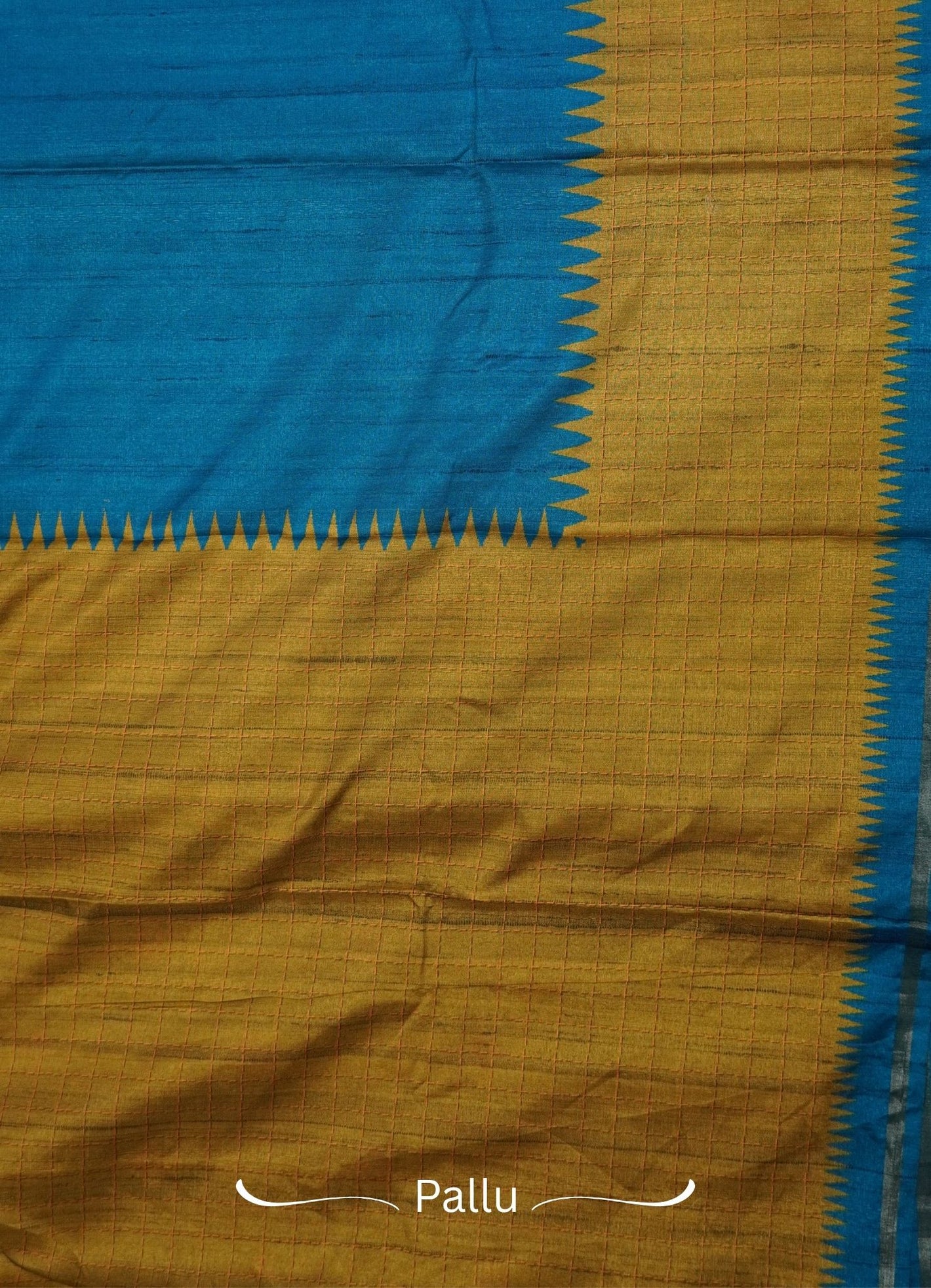 Semi Tussar Saree – Ramer Blue & Olive Green Checks Design