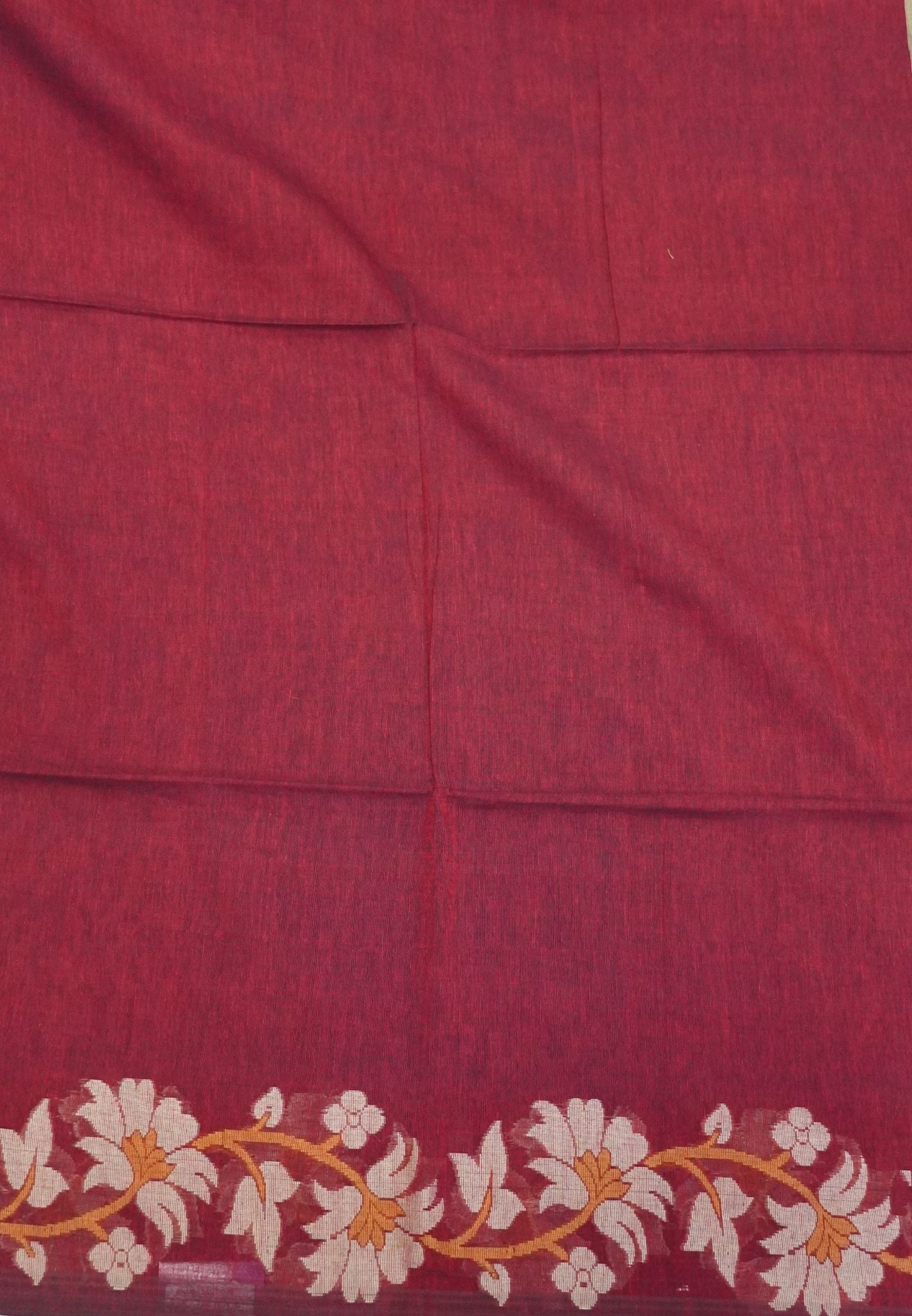 Handloom Cotton Saree-Red Lotus Jamdhani Border