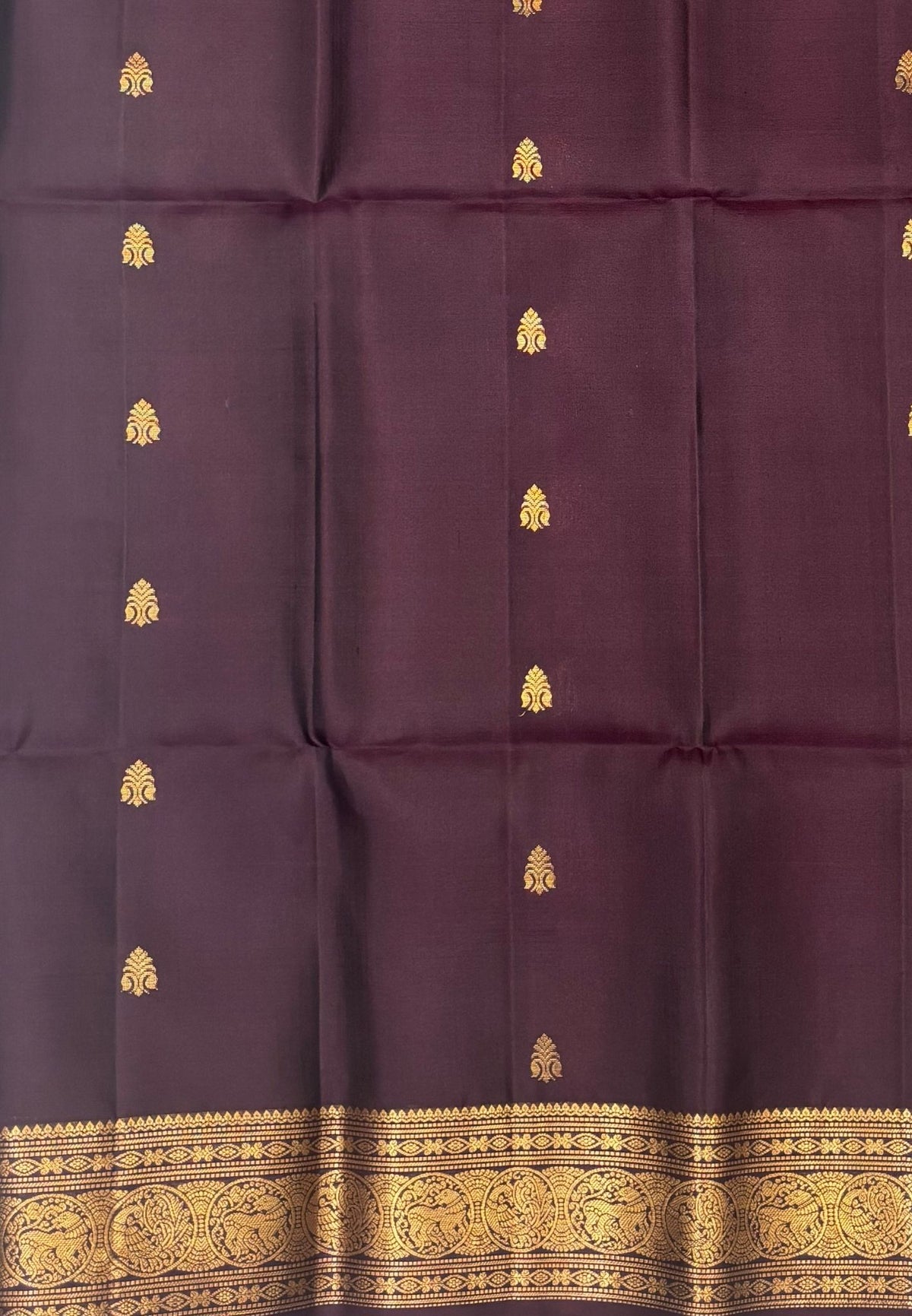Pure Kanchipuram Silk Saree-Coffee Brown in Chakram Coin Zari Border