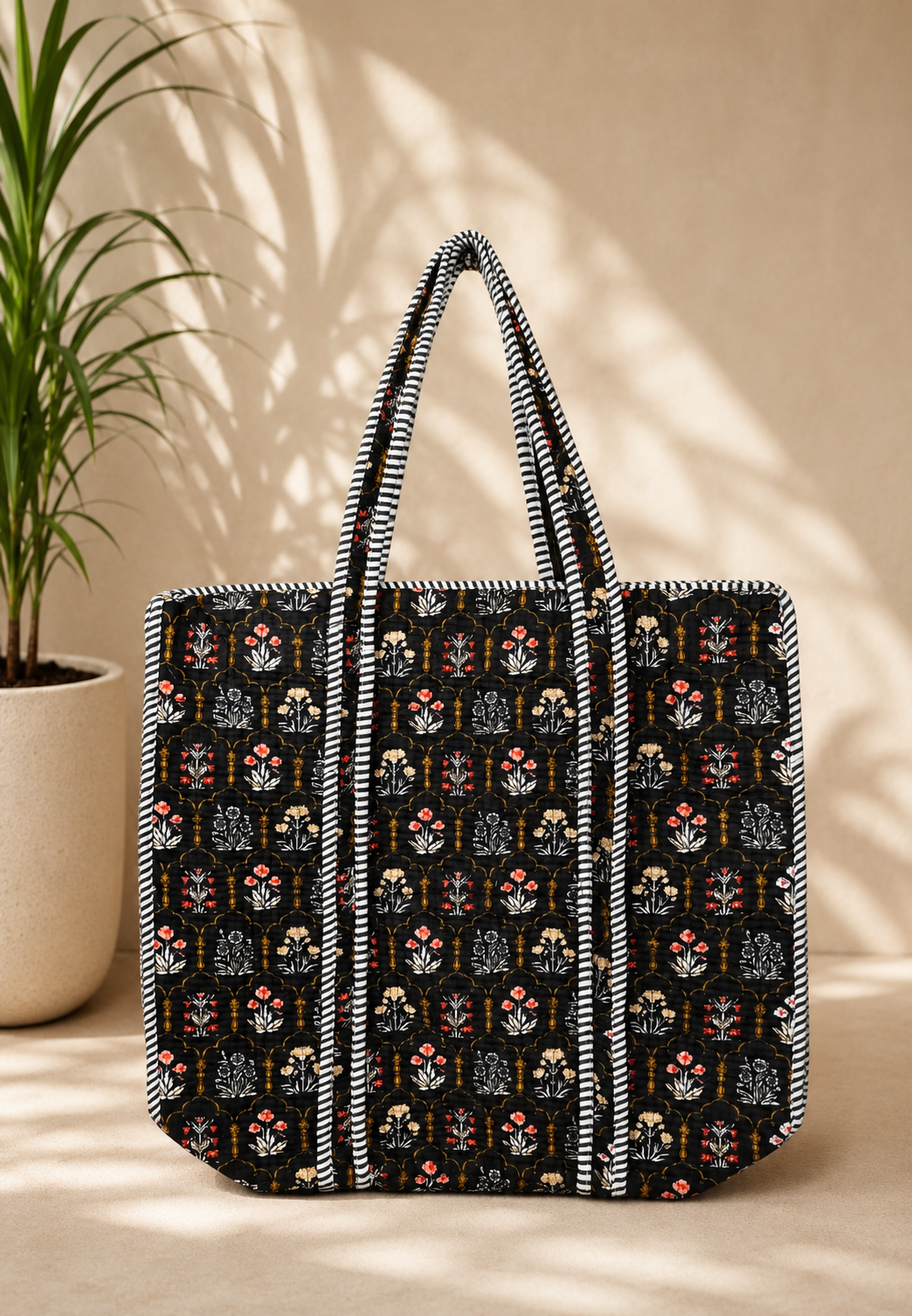 Tote Bag-Black Floral