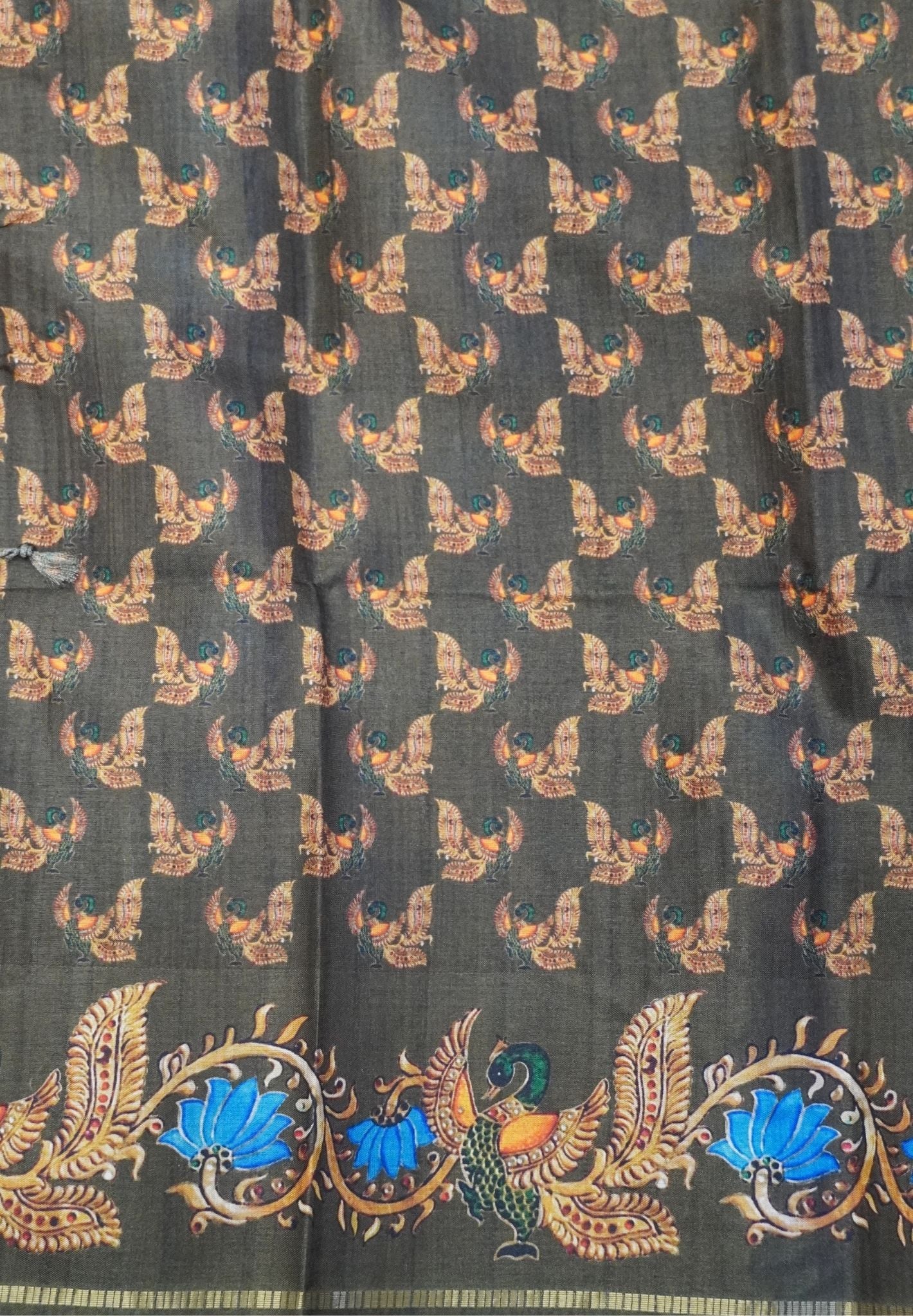 Premium Matka Tussar Saree-Red with Contrast Border in Tanjore Print