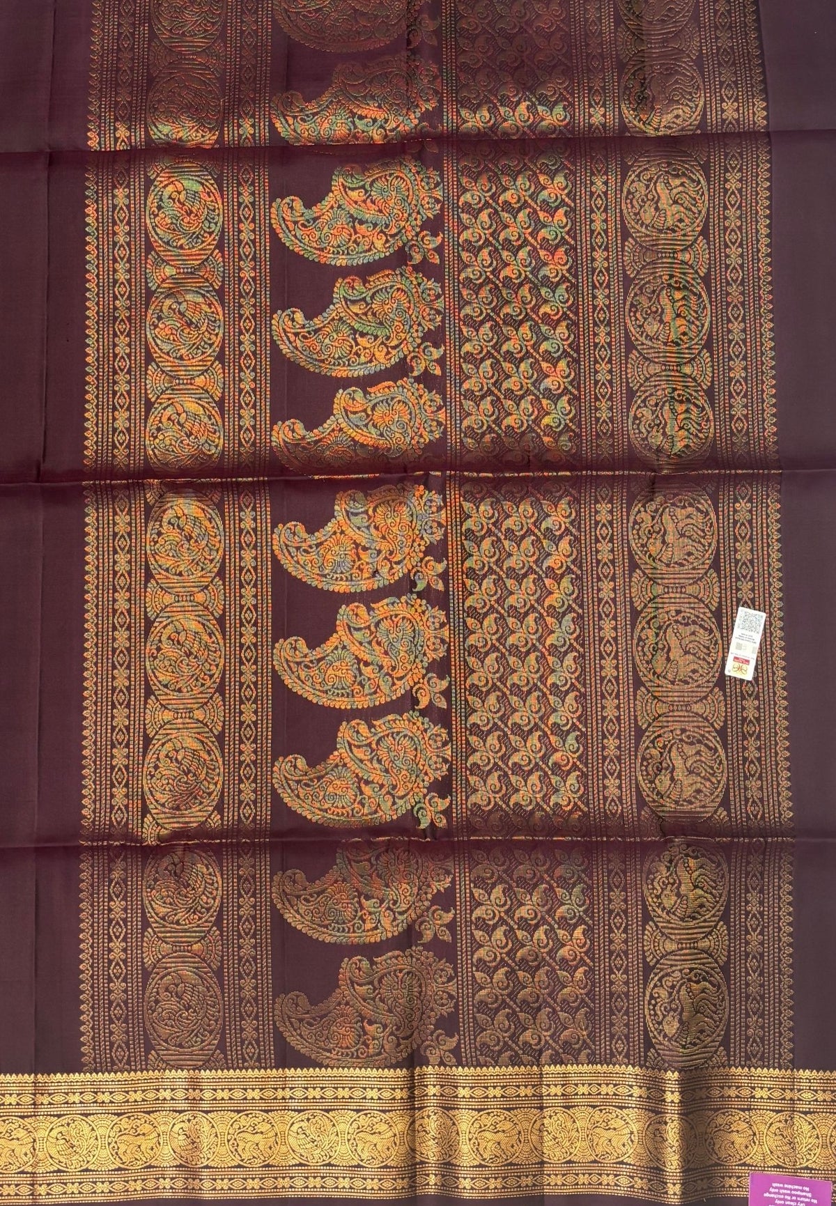 Pure Kanchipuram Silk Saree-Coffee Brown in Chakram Coin Zari Border