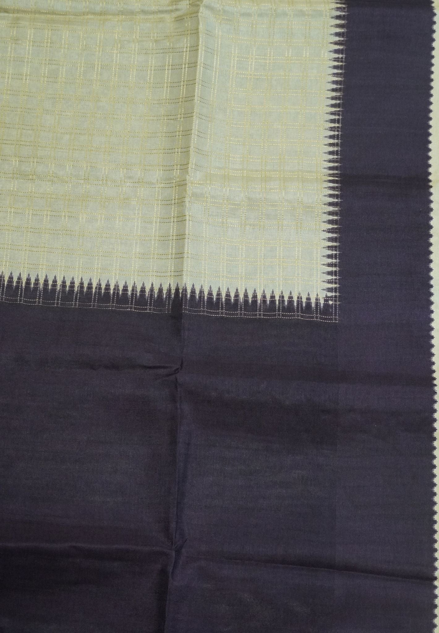 Semi Matka Tussar Saree-Off White with Contrast Border and Zari Checks