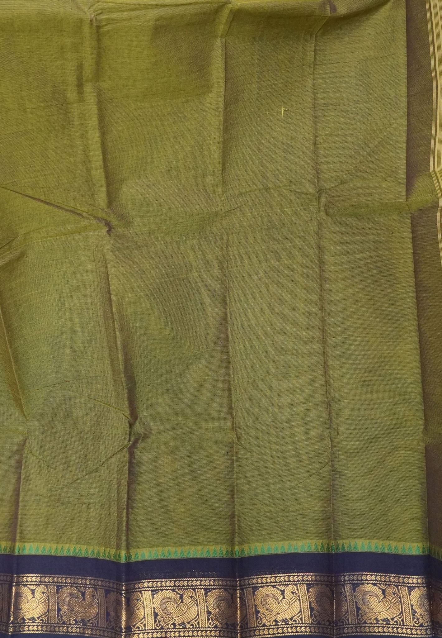 Kanchi Cotton Saree-Sage Green With Zari Border
