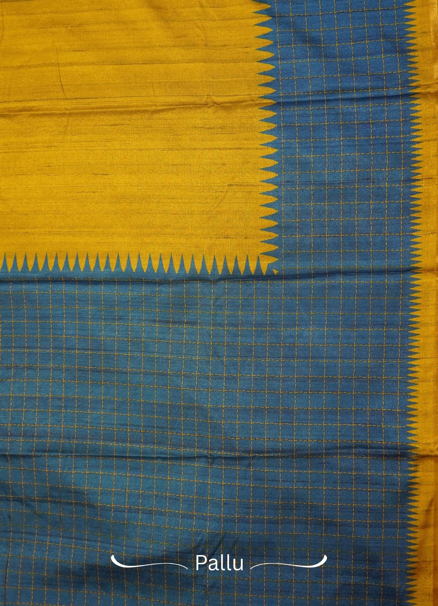 Semi Tussar Saree – Olive Green & Ramer Blue Checks Design