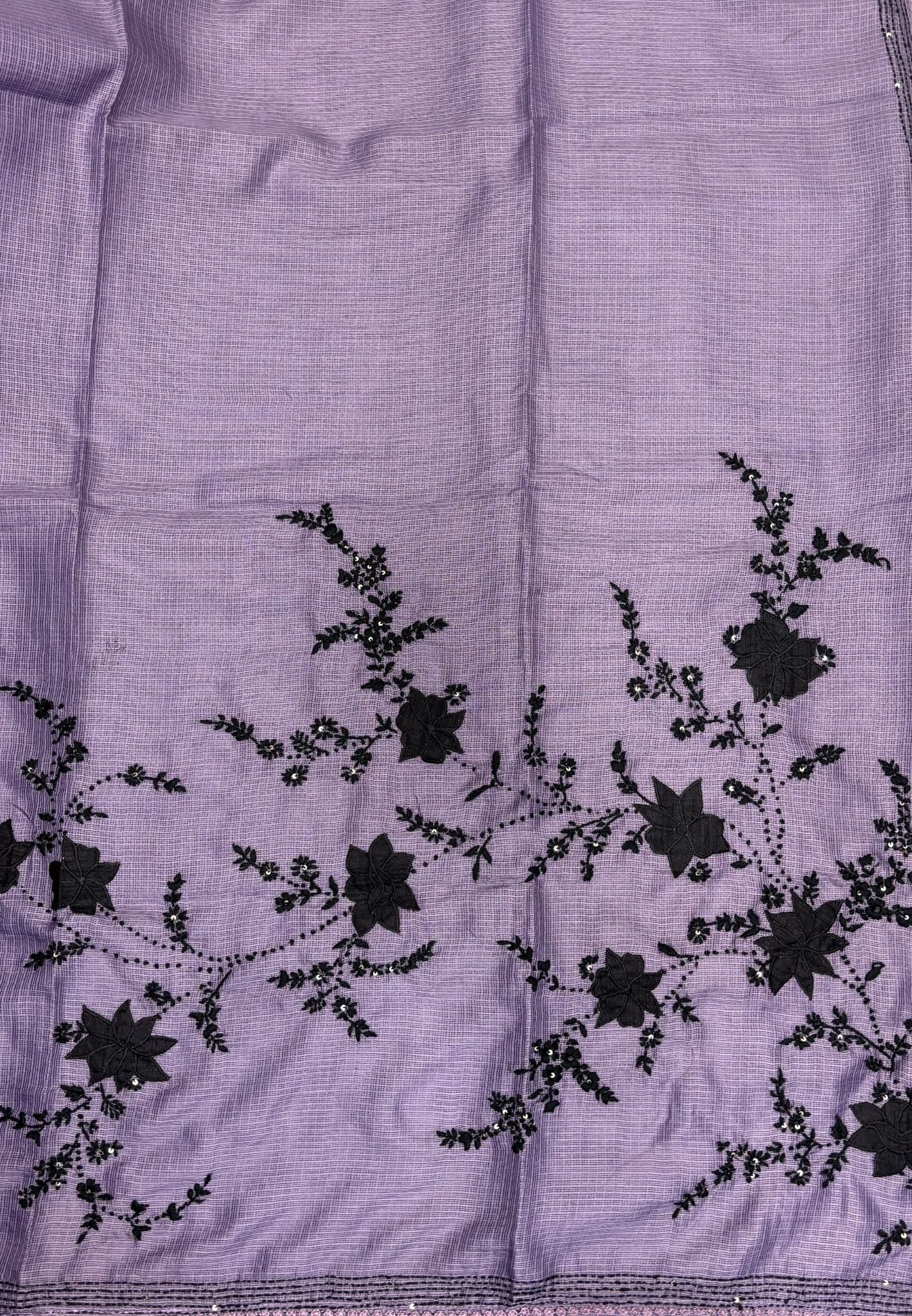 Kota Saree-Lavender with Floral Embroidery