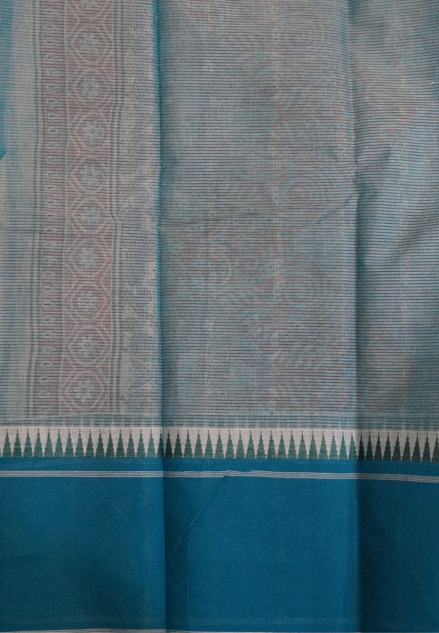Pure Cotton Saree-Cream with Sky Blue in Lotus Breeze Pattern