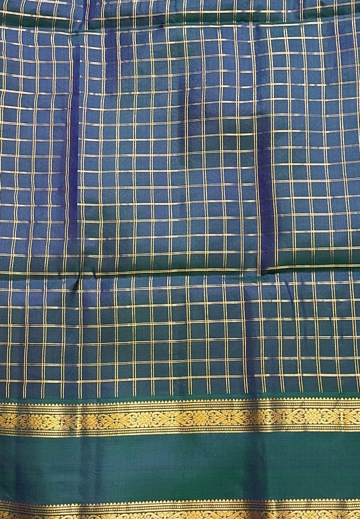 Pure Kanchipuram Silk Saree-Plum Red in Zari Checks with Contrast Rettapet Border