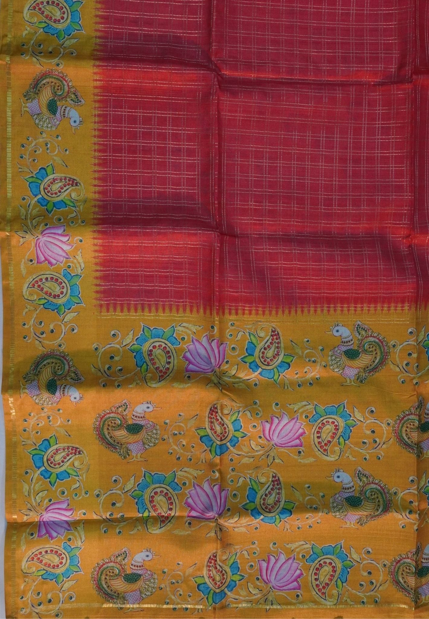 Premium Tussar Saree-Red with Contrast Mayil Border