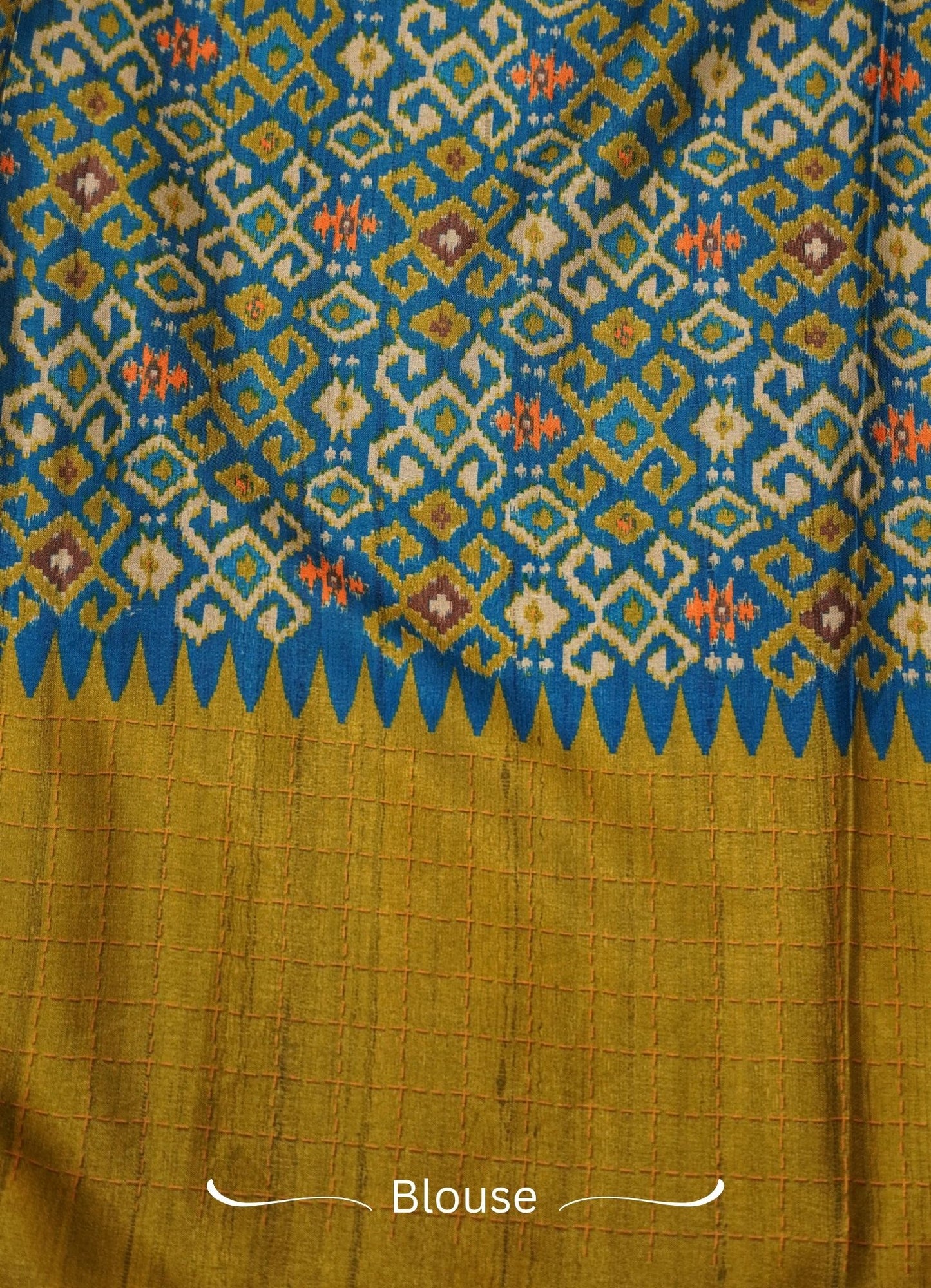 Semi Tussar Saree ā Olive Green & Ramer Blue Checks Design