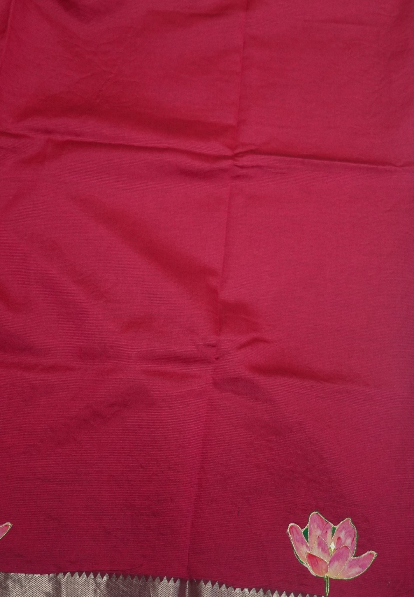 Pure Mangalgiri Silk Saree-Magenta with Aplique Work