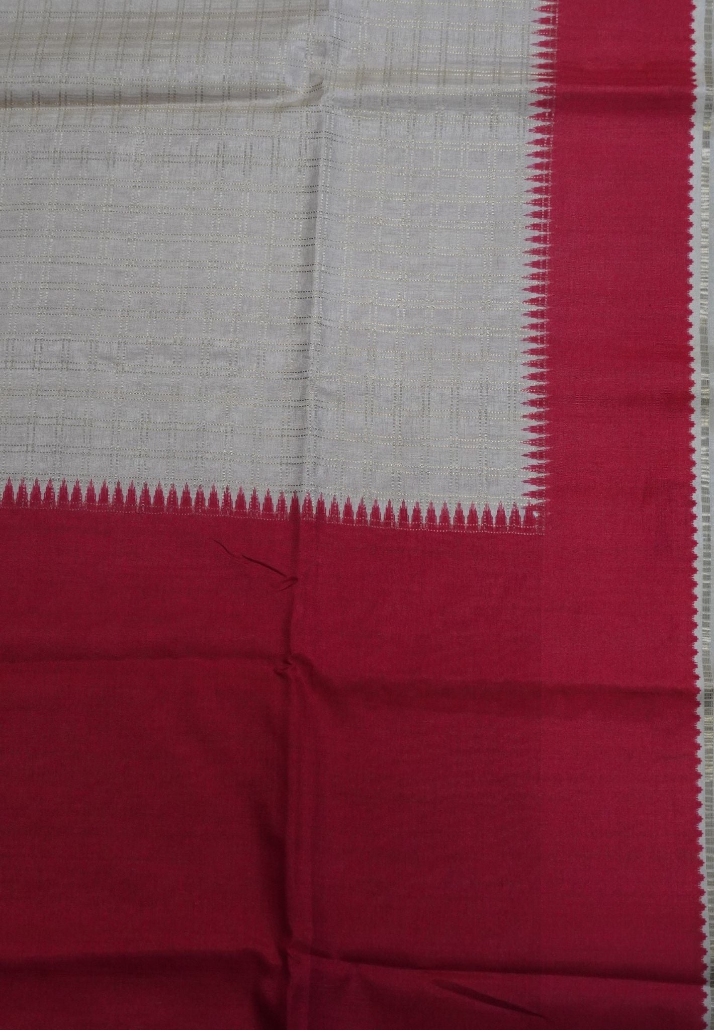Semi Matka Tussar Saree-Off White with Contrast Border and Zari Checks