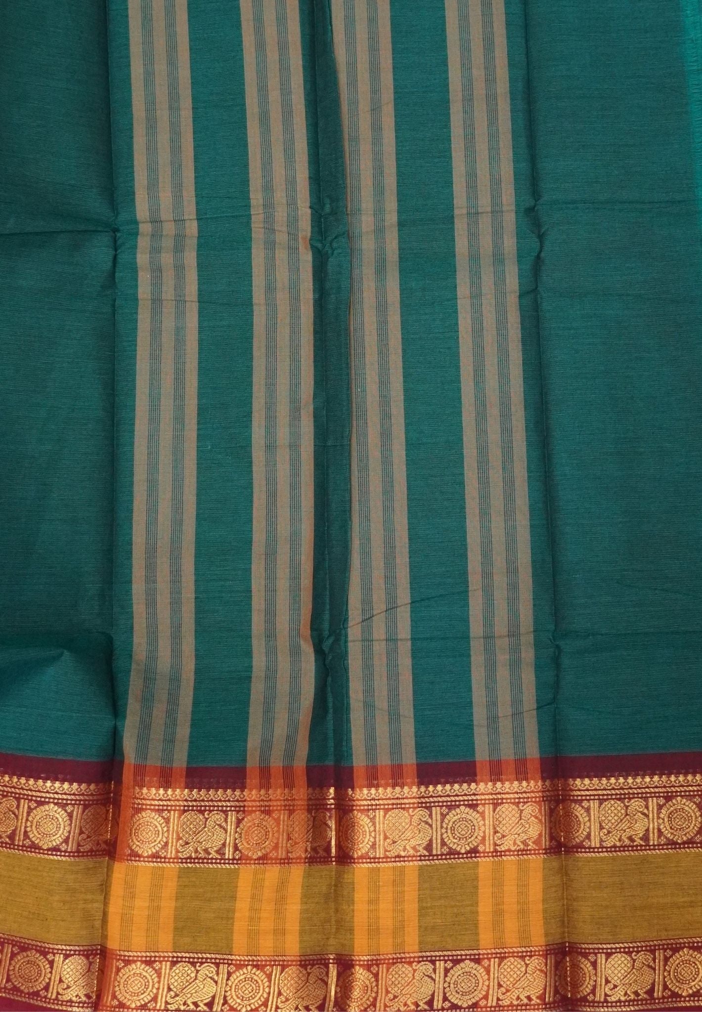 Kanchi Cotton Saree-Peacock Green with Retapet Border