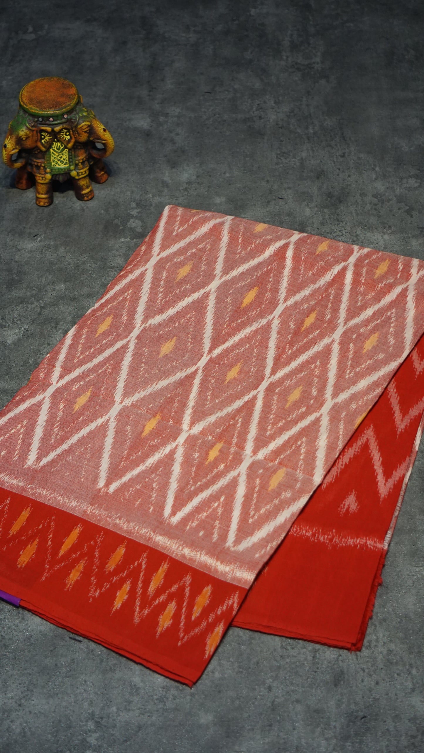 Pochampally Cotton double Ikkat Saree Light Red