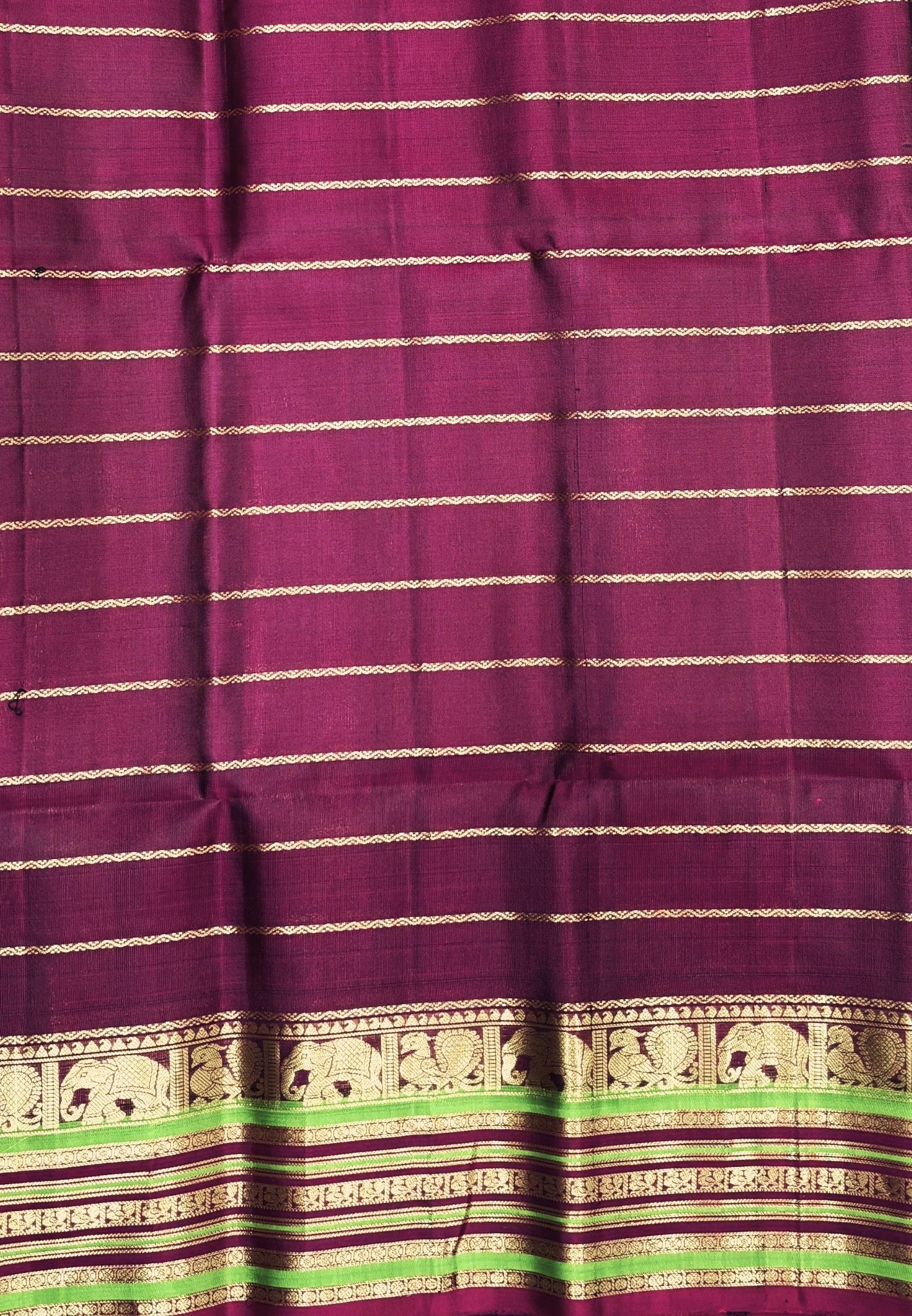 Pure Kanchipuram Silk Saree-Purple in Checkered Mayil Chakram with Varisapet Border