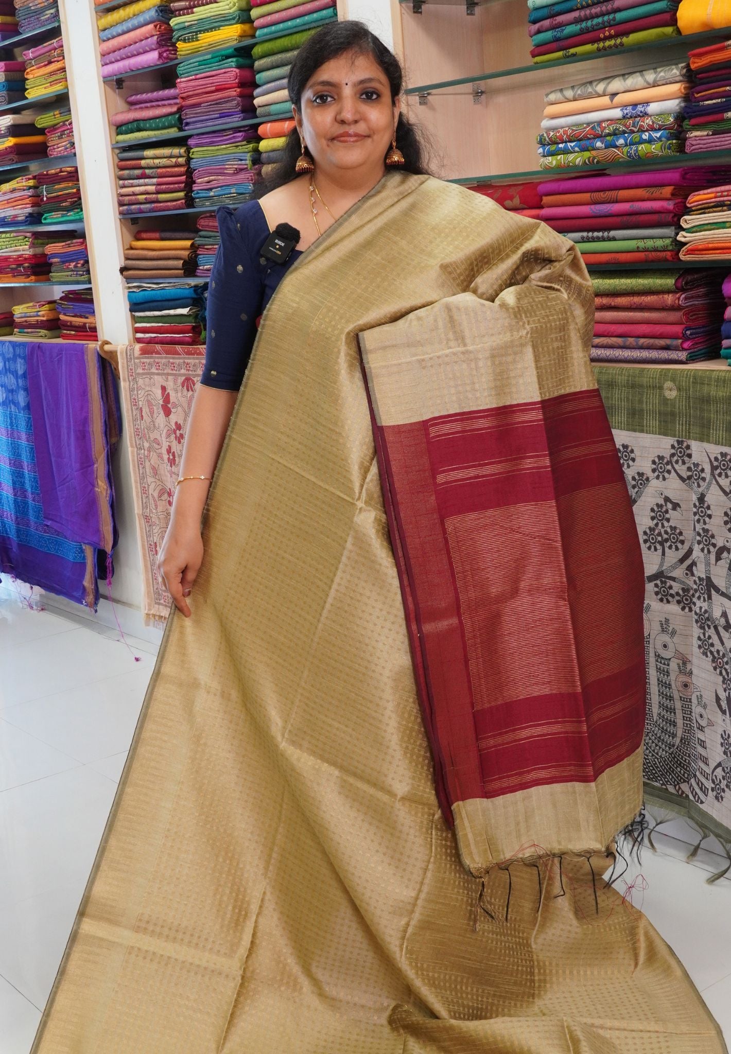 Semi Raw Silk Saree Beige-Maroon