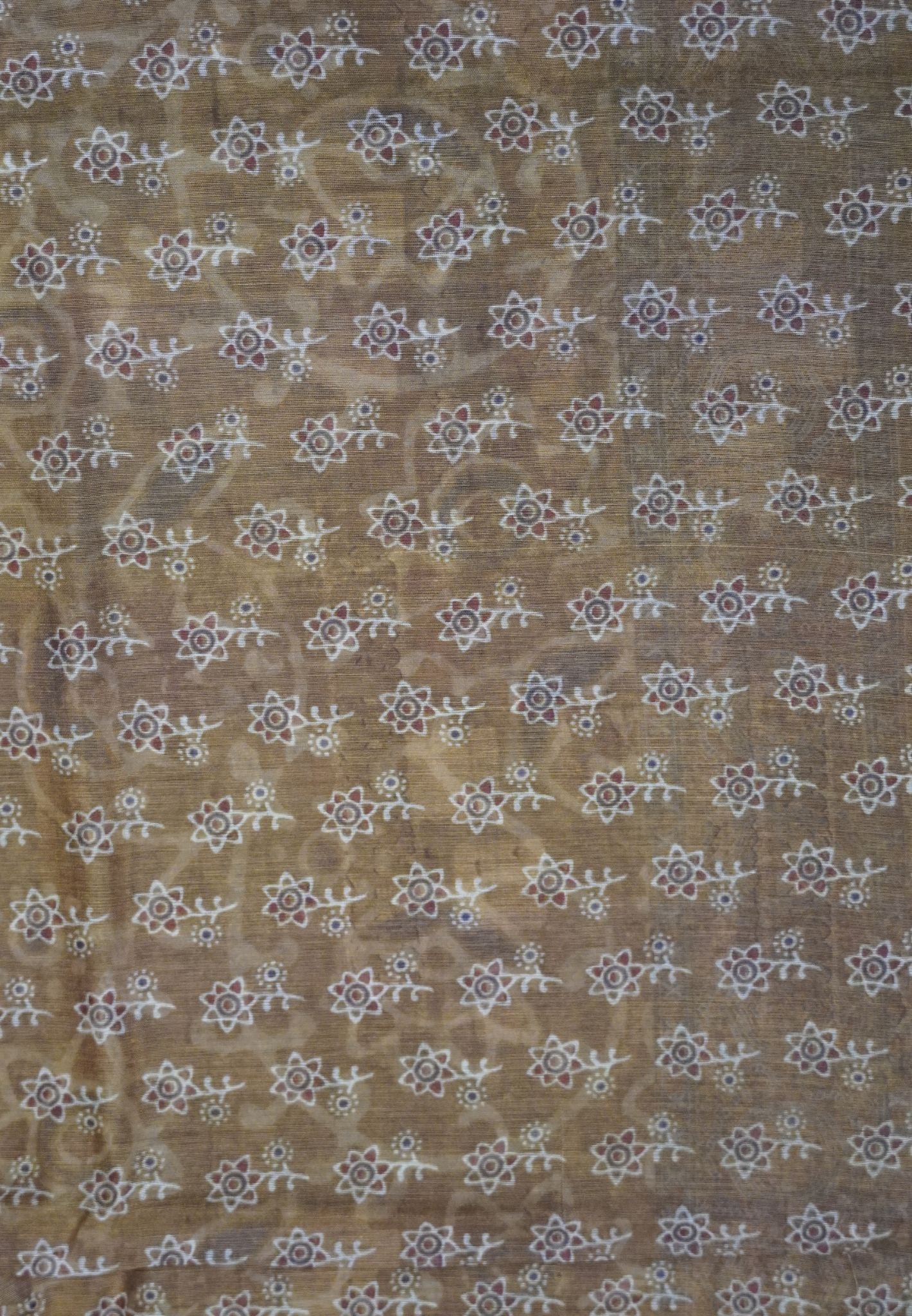 Semi Chanderi Saree-Khaki with Floral Pattern