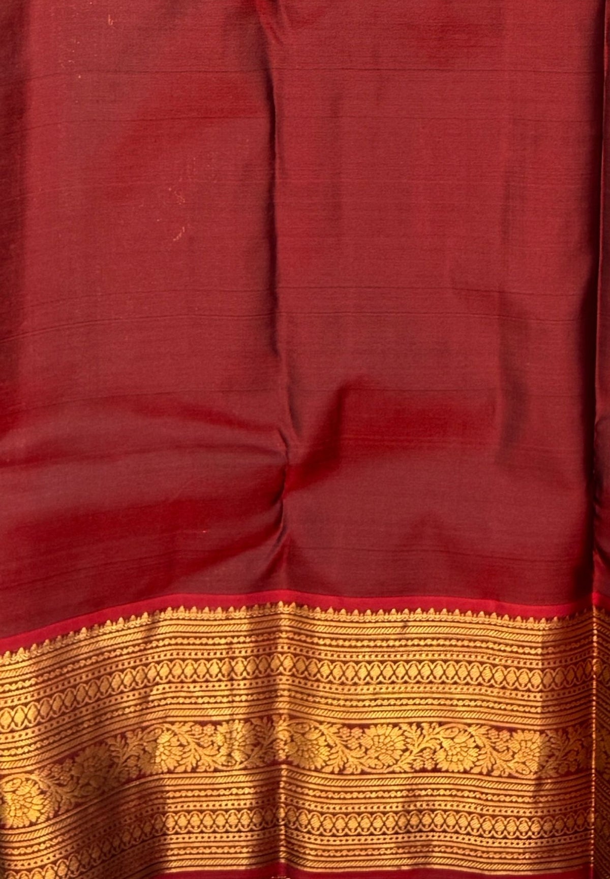 Pure Kanchipuram Silk Saree-Green in Antique Gold Temple Floral Zari with Contrast Border