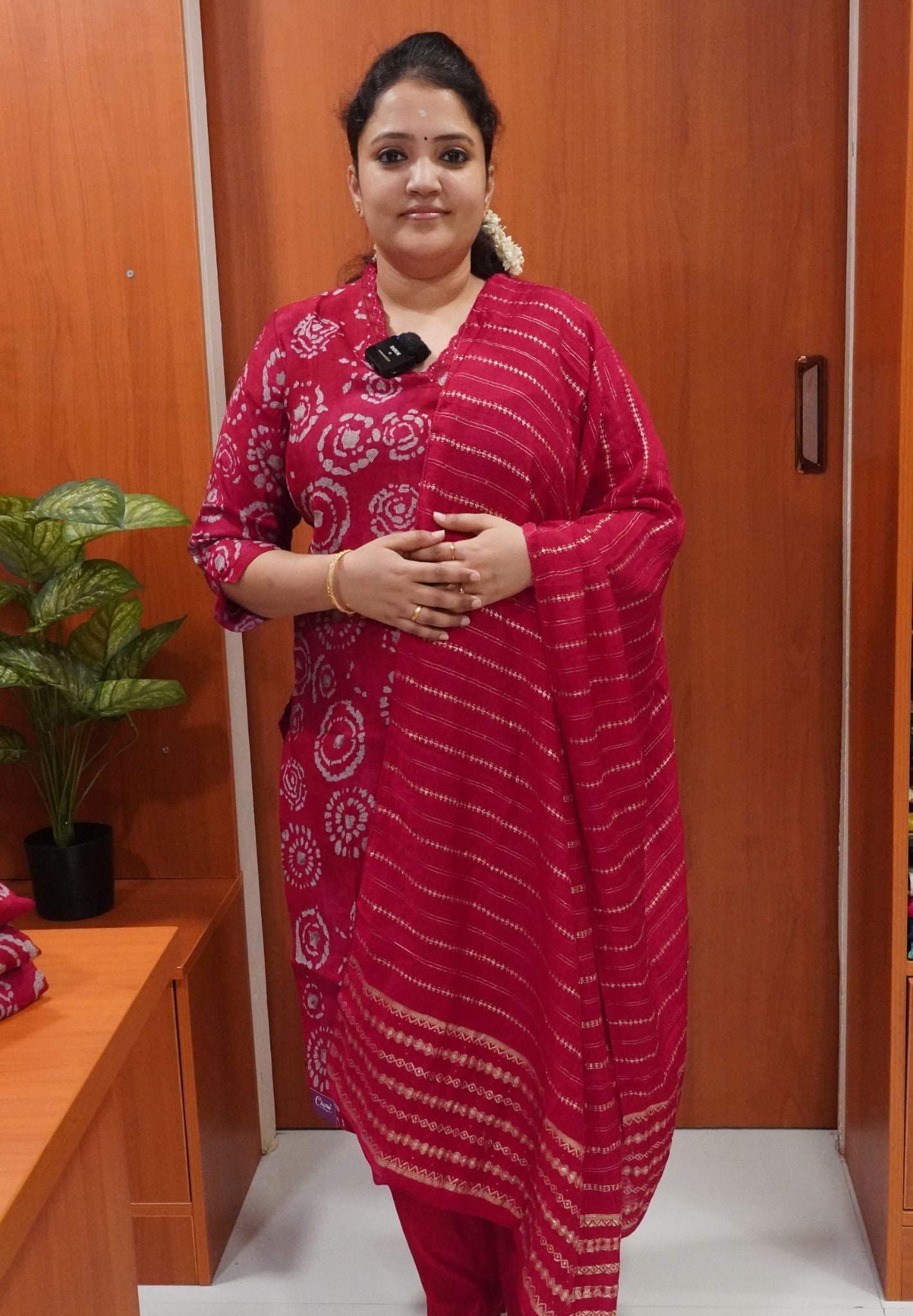 3 Pcs Kurti Set - Dark Pink