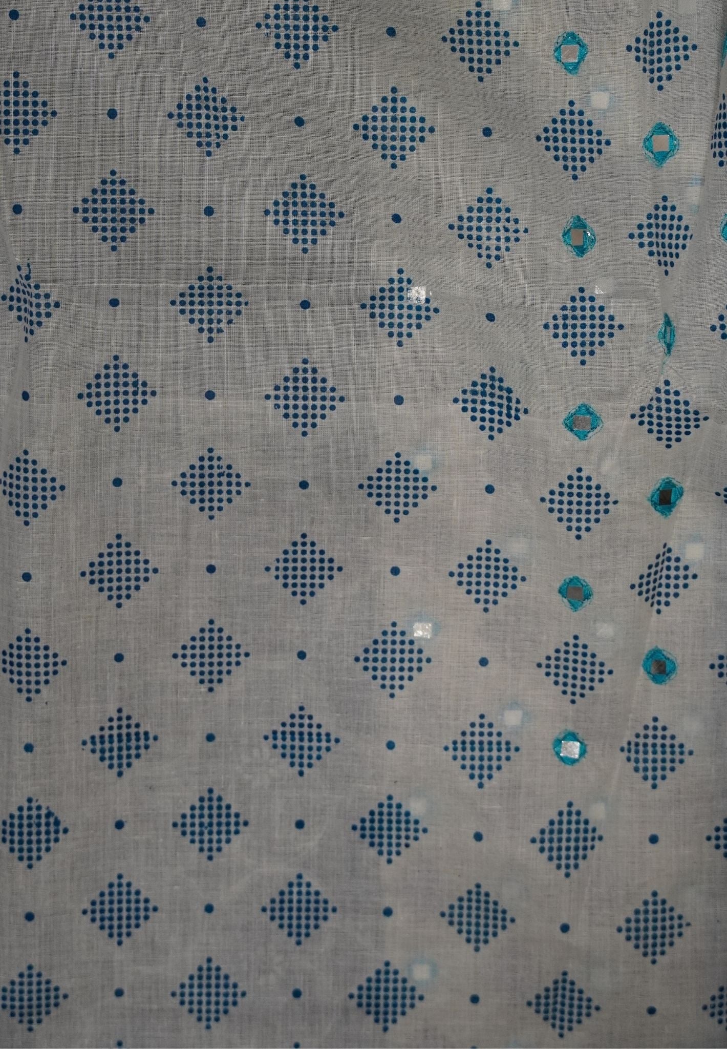 Supernet Kota Cotton Saree-Blue with Mirror Work