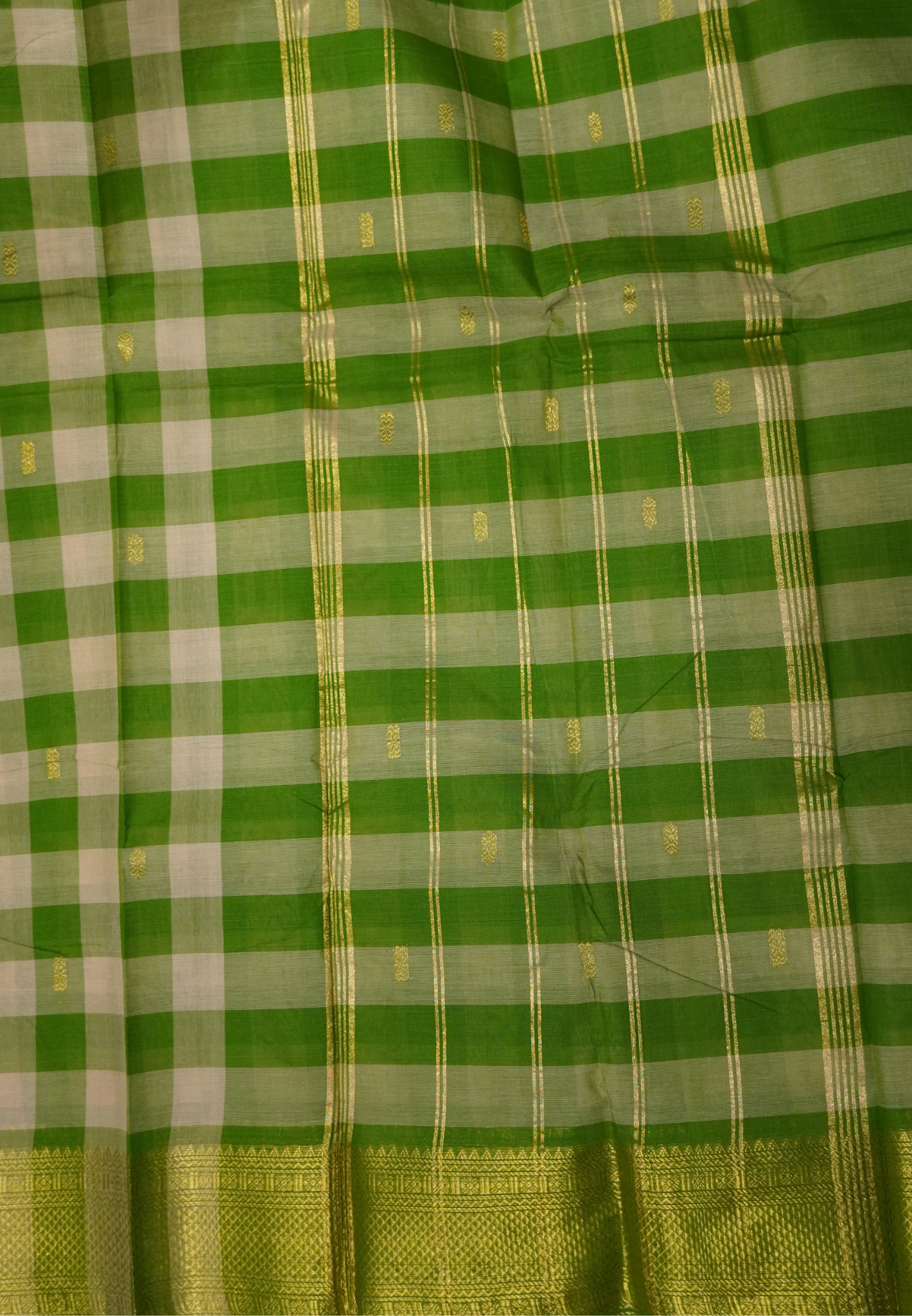 Chettinadu Cotton Saree-Green Palum Pazham Kattam