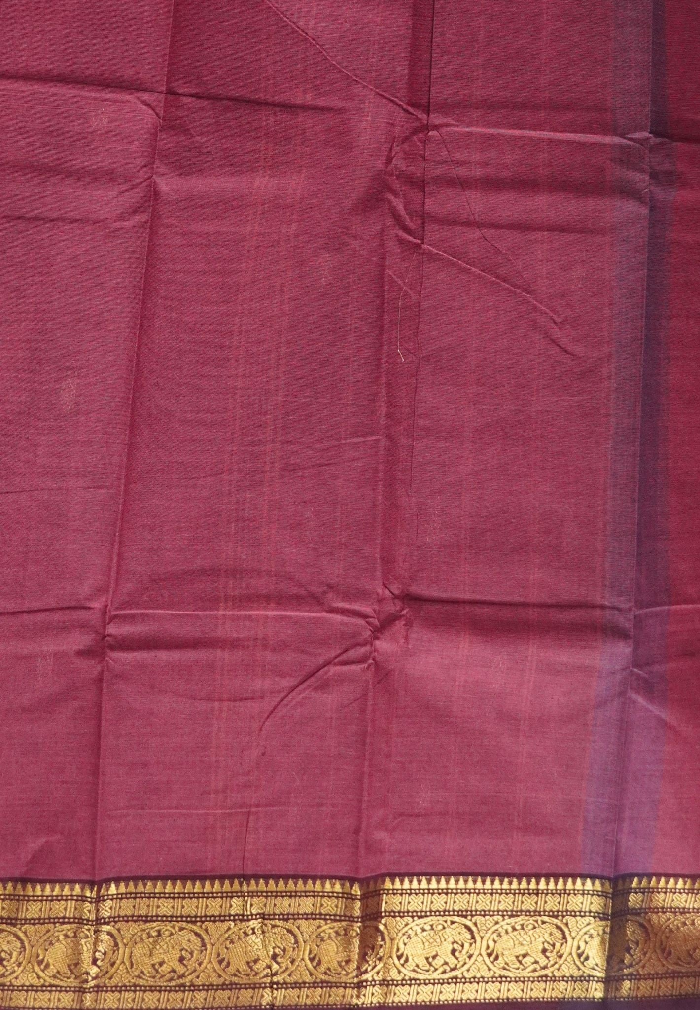 Kanchi Cotton Saree-Muted Maroon With Paisley Zari Border