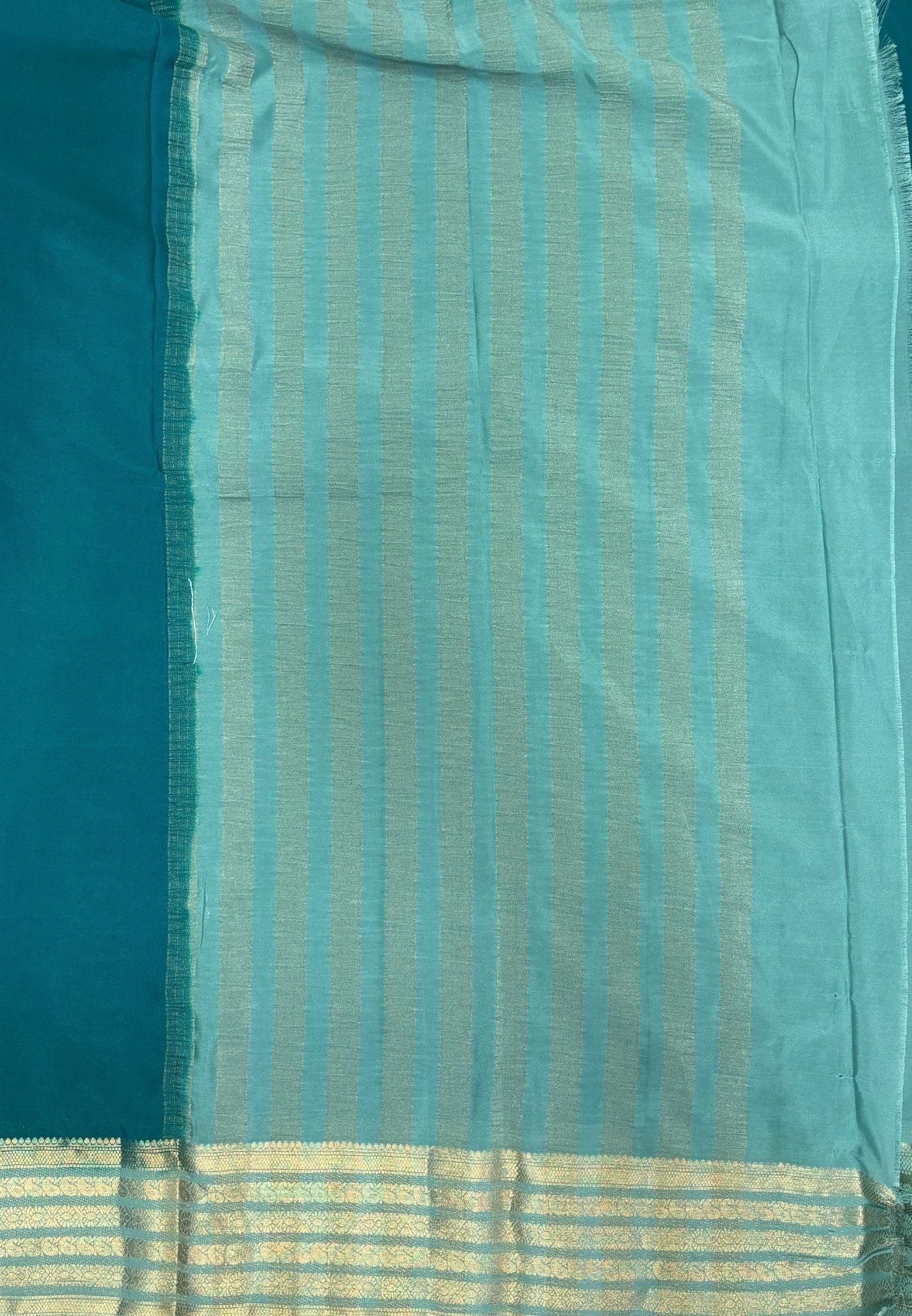 Mysore Crepe Silk Saree-Teal Green With Contrast Border