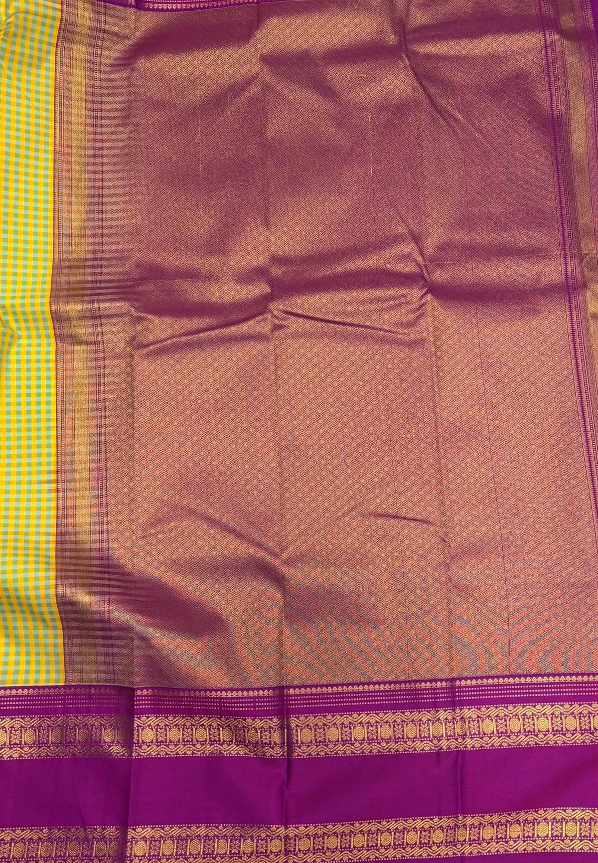 Budget Kanchipuram Saree-Sea Blue in Podi Kattam with Contrast Border