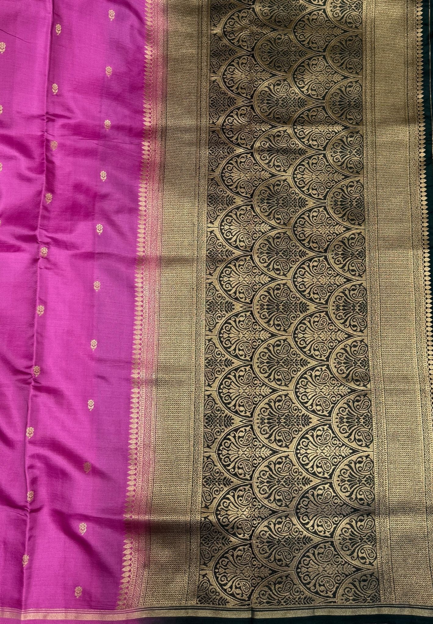 Gaji Silk Saree-Dusty Pink In Paisley Jaal Zari Border