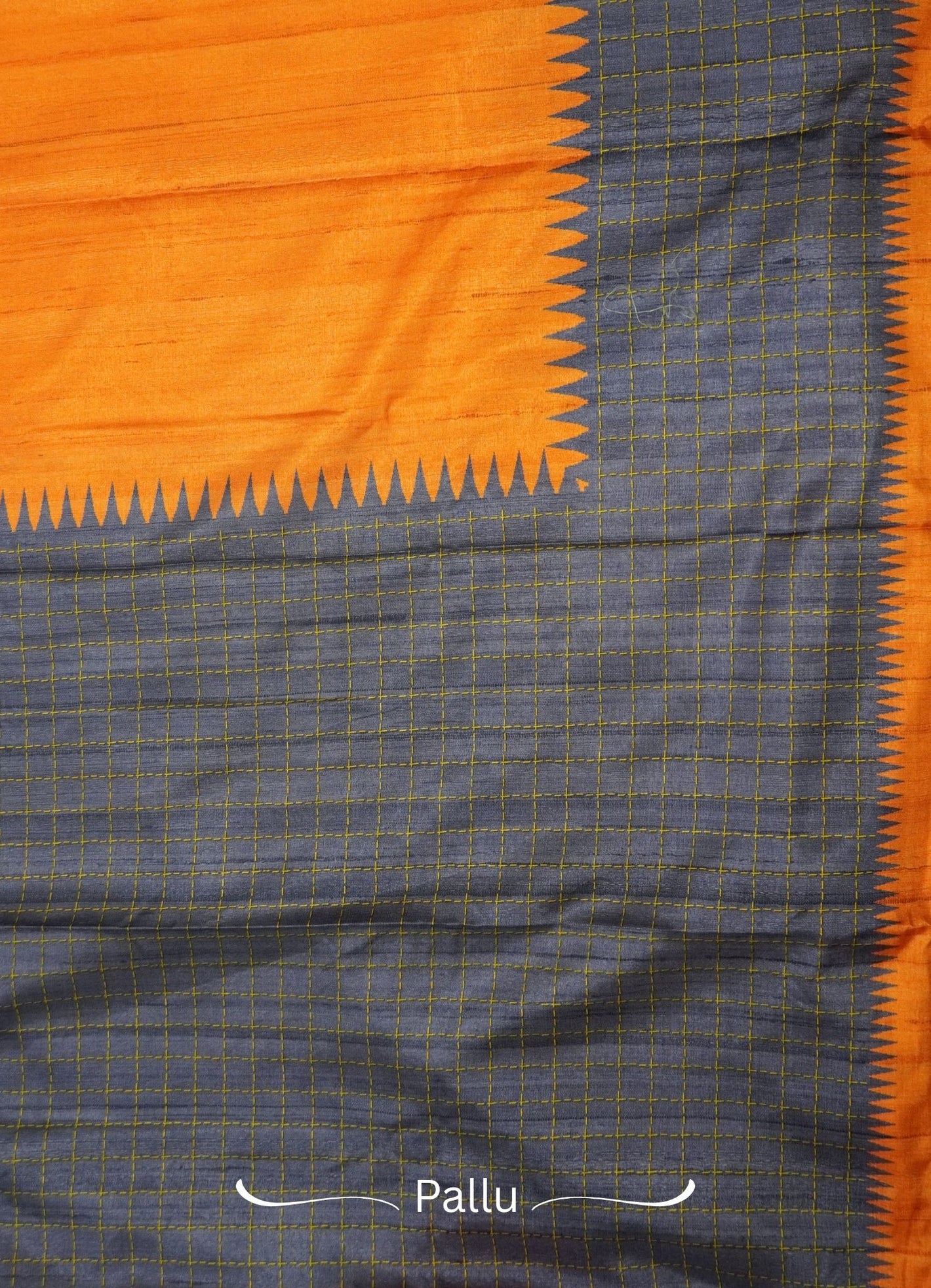 Semi Tussar Saree – Orange & Voilet Checks Design