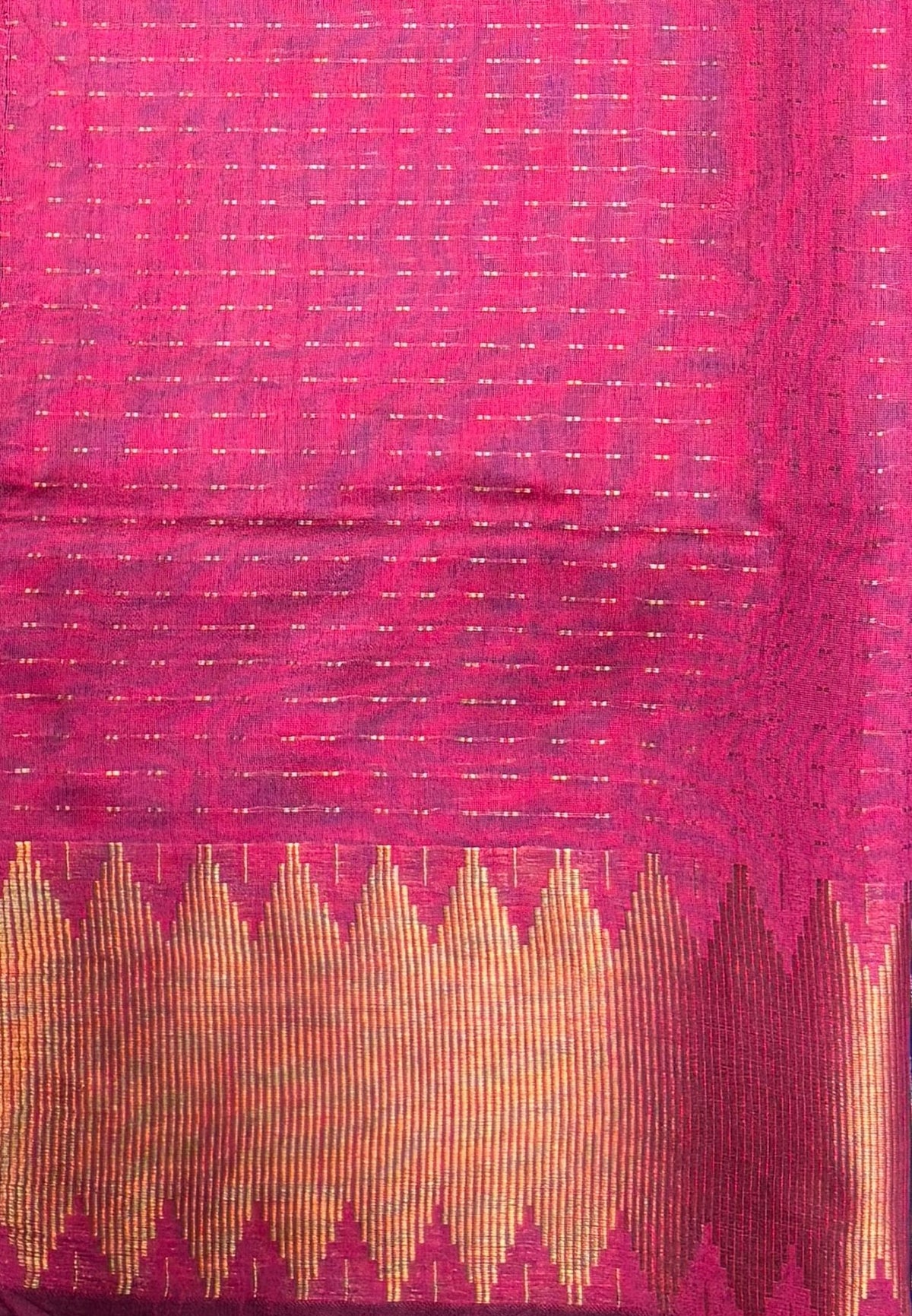 Semi Raw Silk Saree-Blue In Zigzag Zari With Contrast Border
