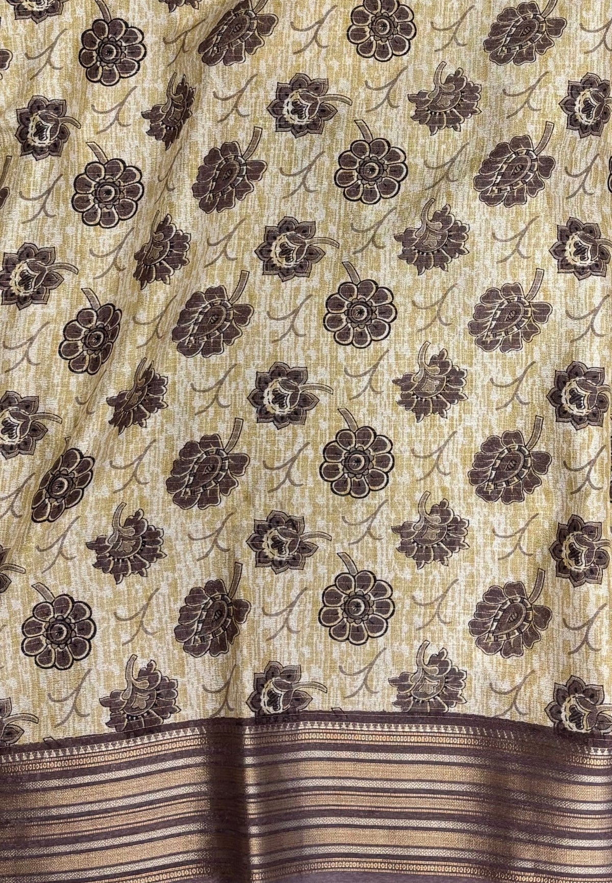 Muslin Tussar Saree-Purple In Floral Vine Border