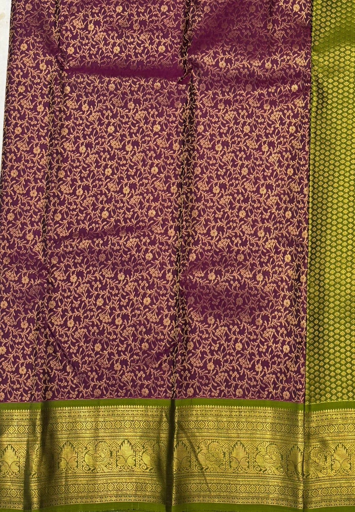Pure Kanchipuram Silk Saree-Olive Green with Contrast Border