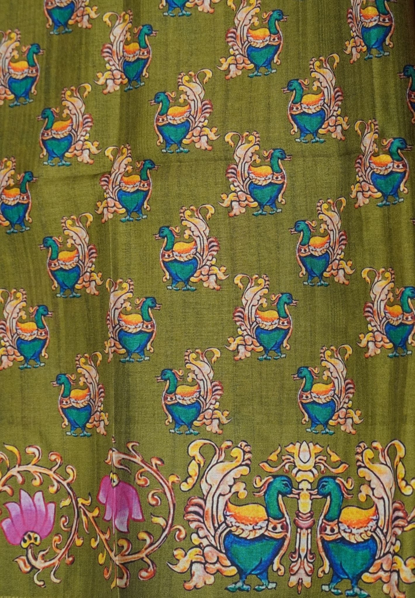 Premium Matka Tussar Saree-Maroon with Contrast Border in Tanjore Print