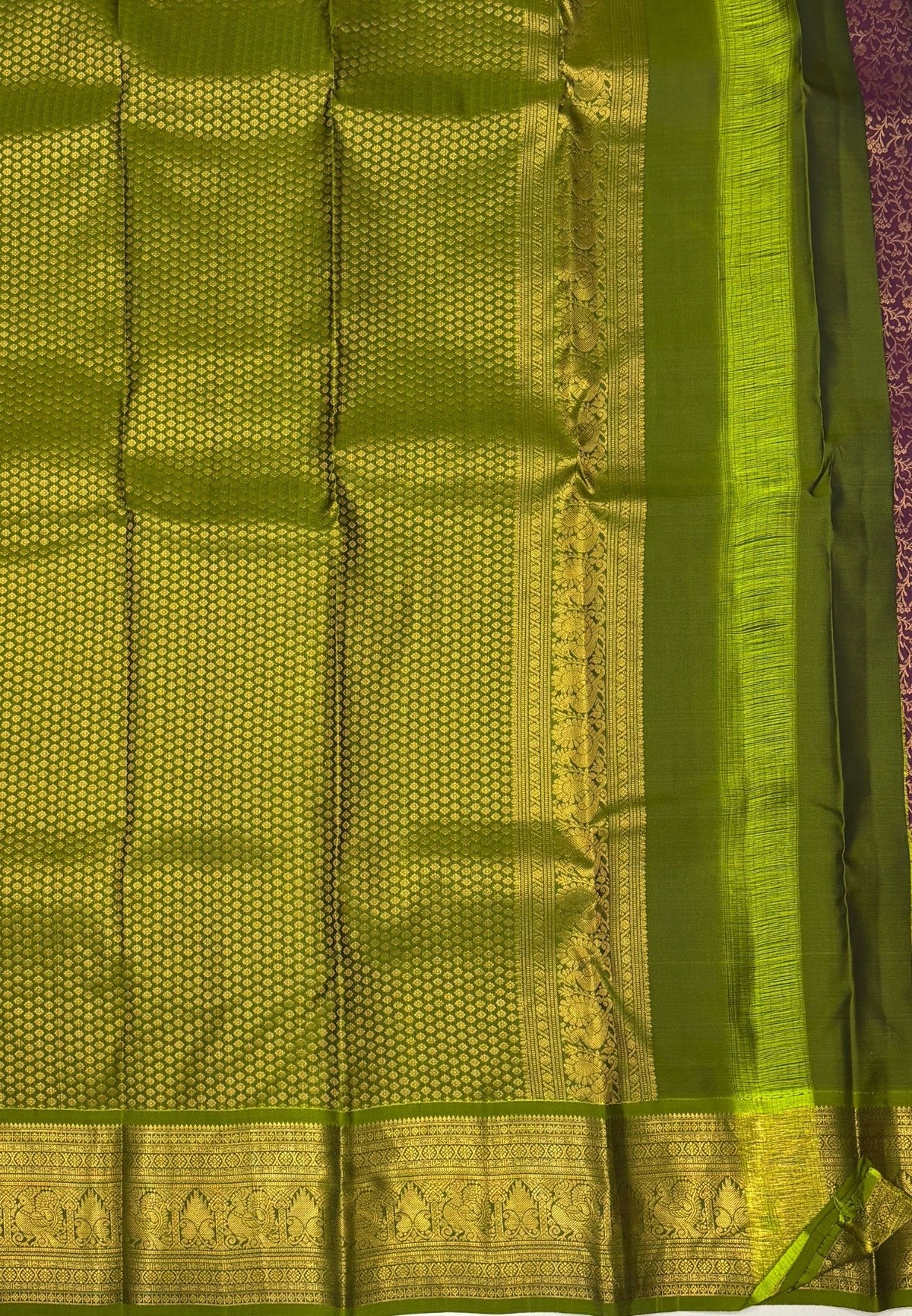 Pure Kanchipuram Silk Saree-Olive Green with Contrast Border