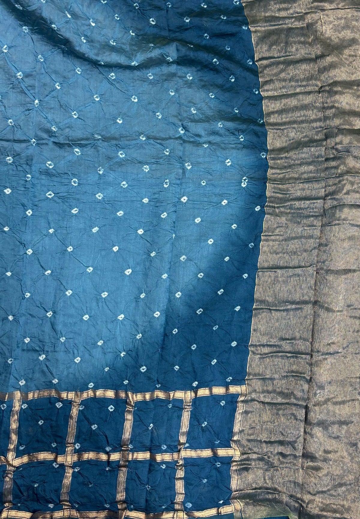 Banarasi Bandeji Saree-Peacock Blue in Checked Zari Border