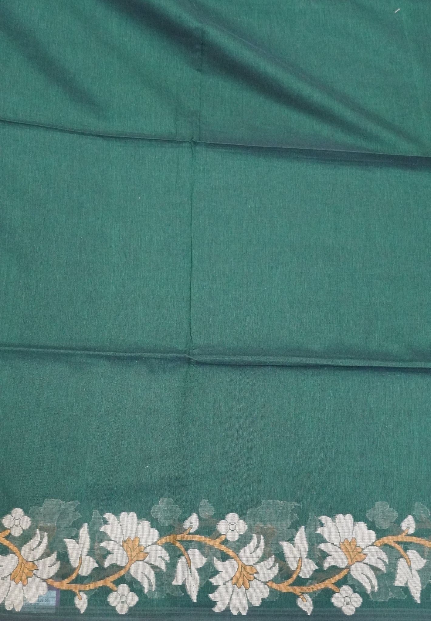 Handloom Cotton Saree-Green Lotus Jamdhani Border