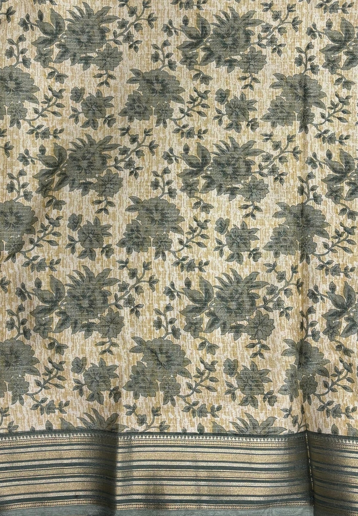 Muslin Tussar Saree-Blue In Floral Vine Border