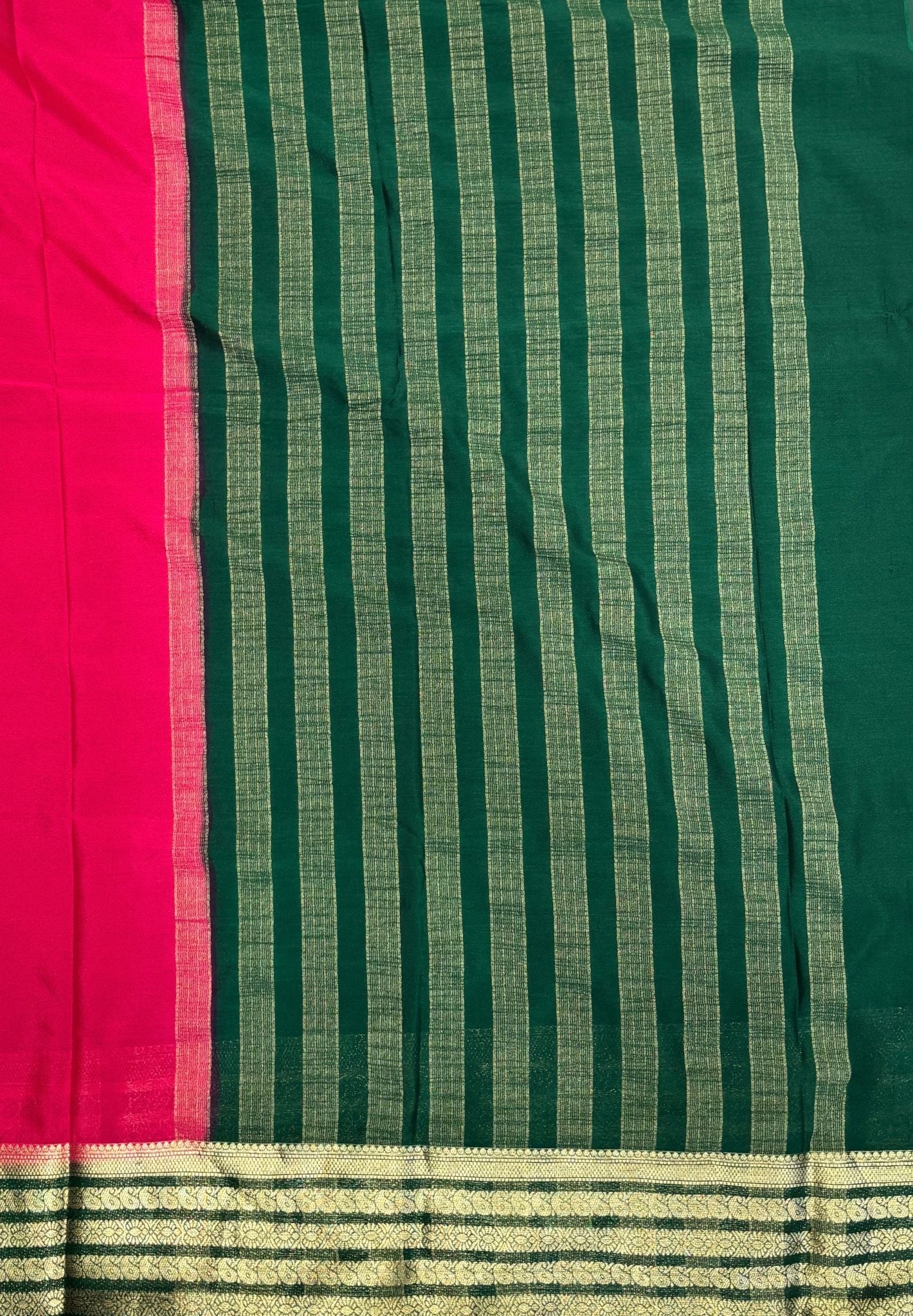 Mysore Crepe Silk Saree-Rani Pink With Contrast Border