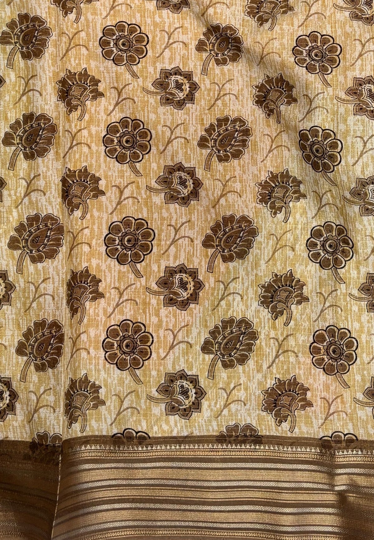 Muslin Tussar Saree-Orange In Floral Vine Border