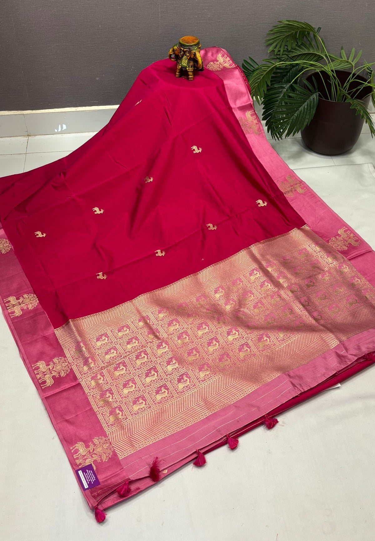 Mulberry Silk Saree-Tone of Pink with Deer Border