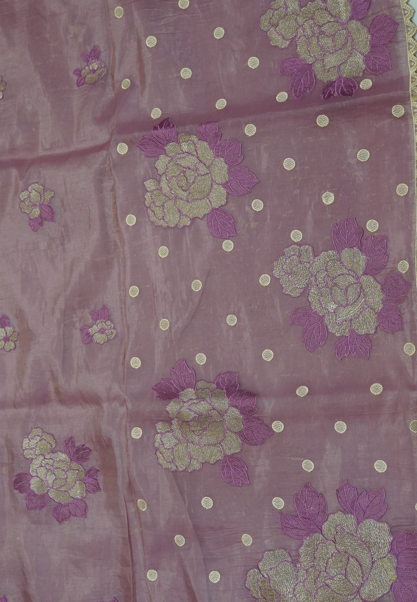Paper Work Saree - Onion Pink