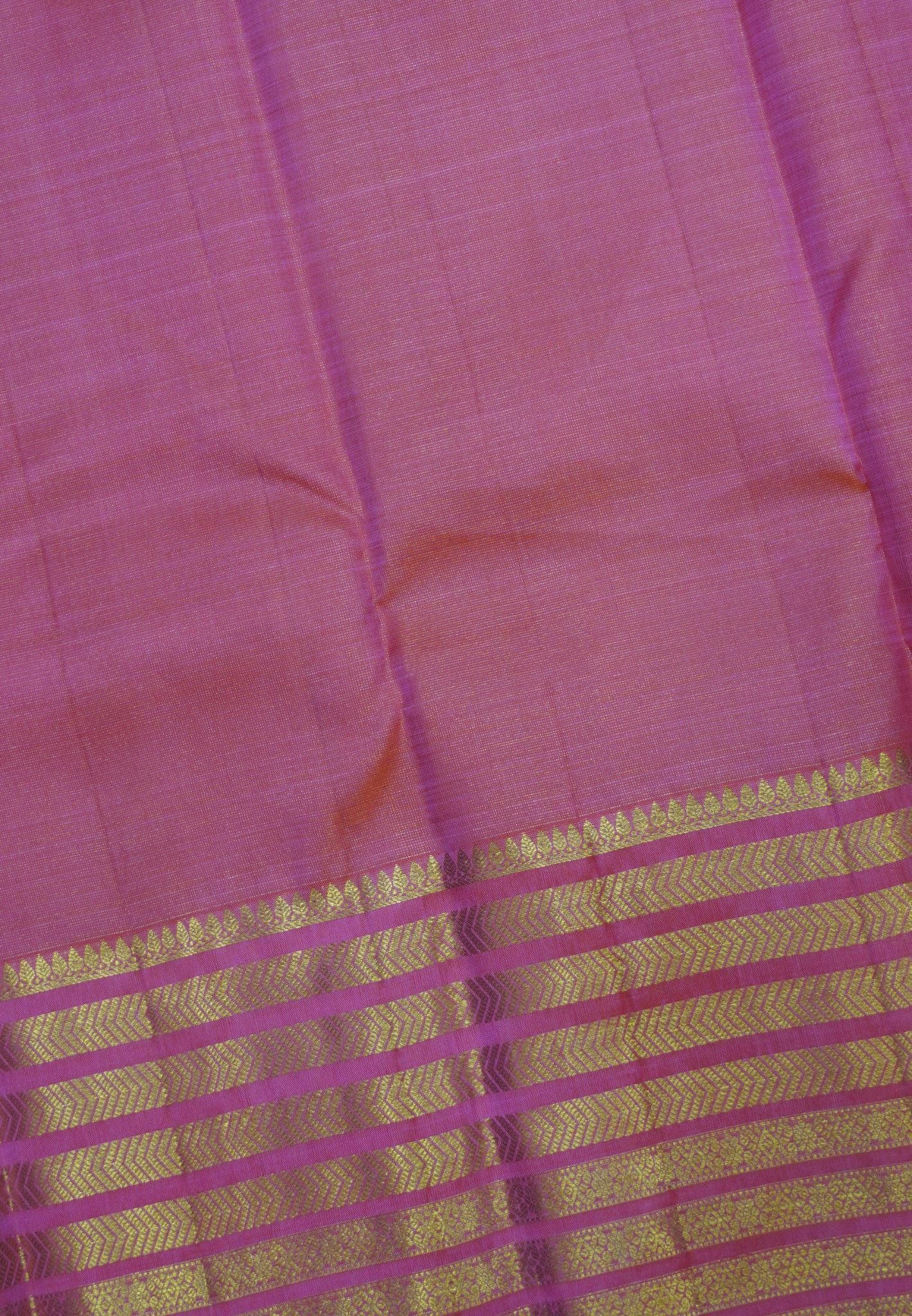 Pure Kanchipuram Silk Saree -Peachish Pink Varisaipet Border