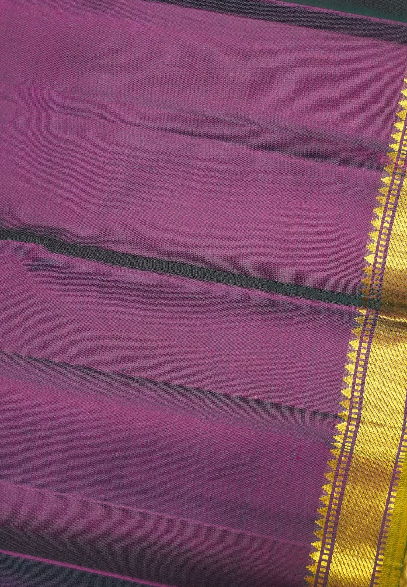 Pure Kanchipuram Silk Saree - Peacock Green with Small Border