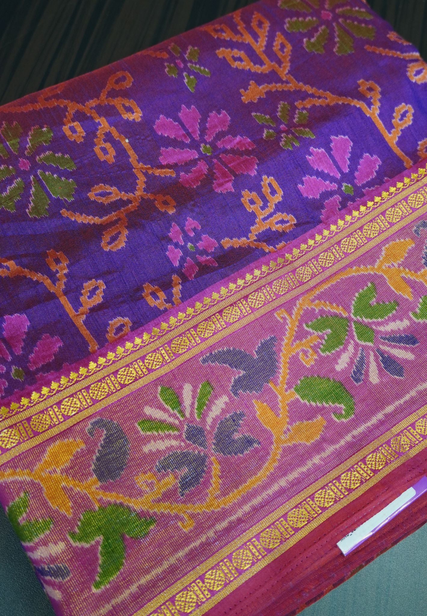 Semi Patola Saree VIneyard Pattern- Magenta
