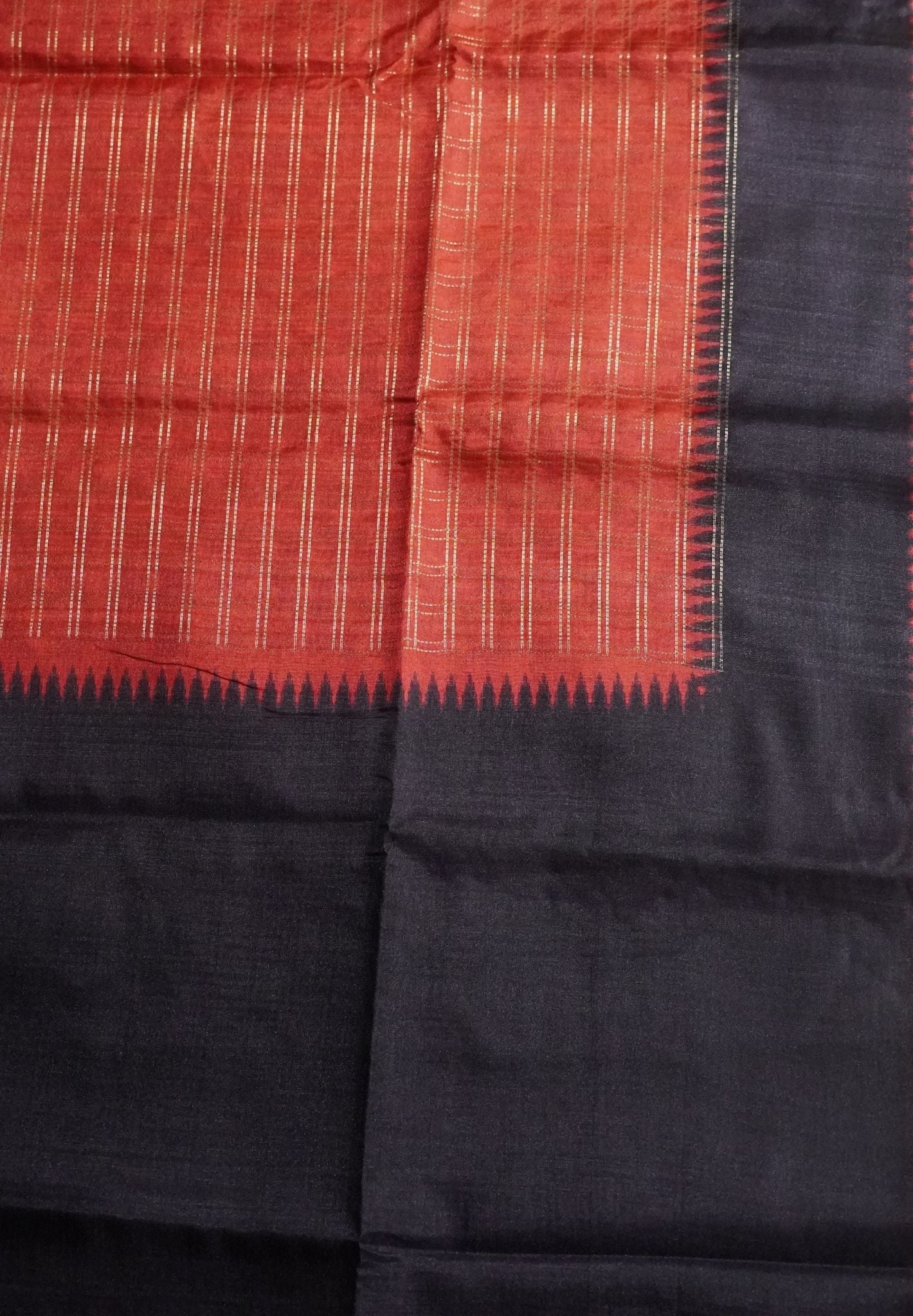 Semi Matka Tussar Saree-Red with Contrast Border and Zari Checks